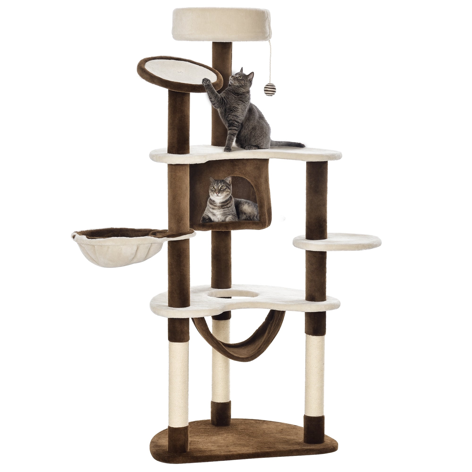 Arranhador para Gatos Grande Creme e Café 65x50x153cm