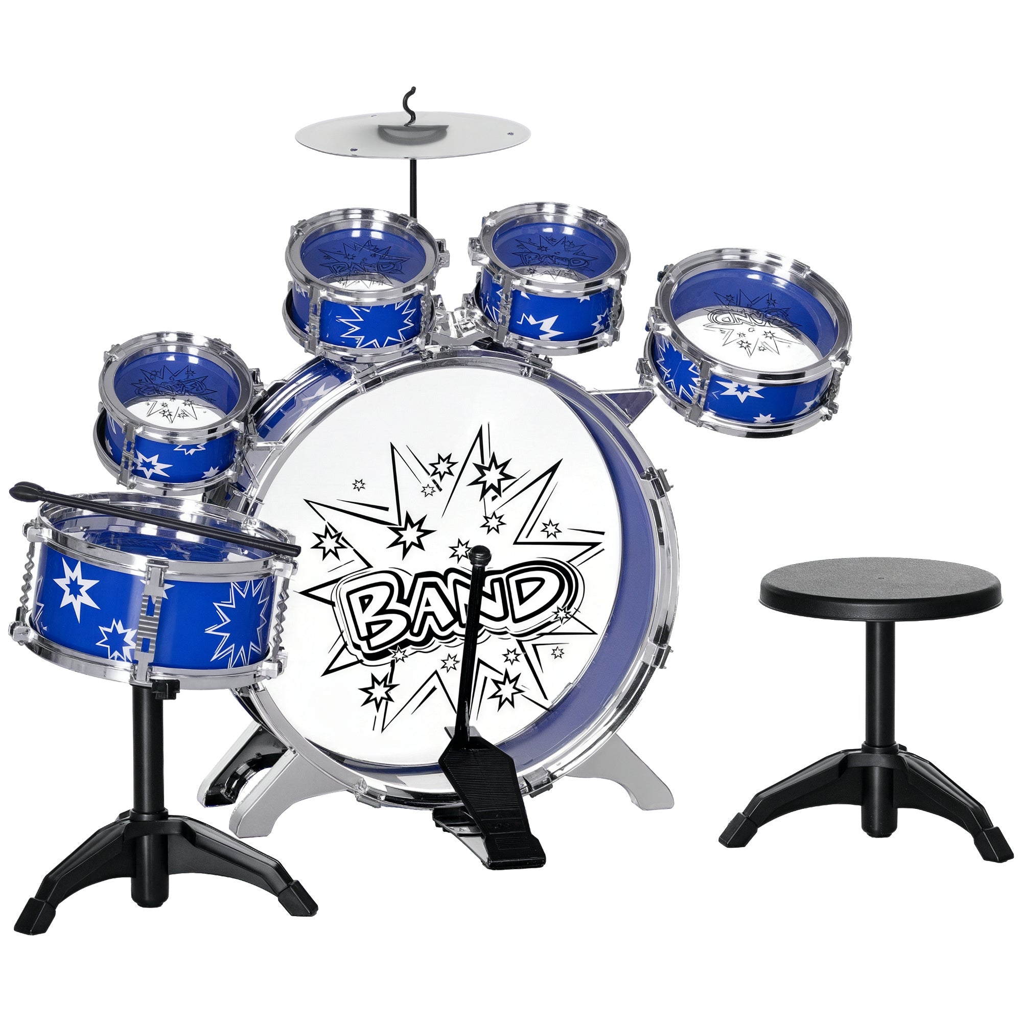 Bateria Infantil com Banco para Crianças acima de 3 Anos 65x22x57 cm Azul
