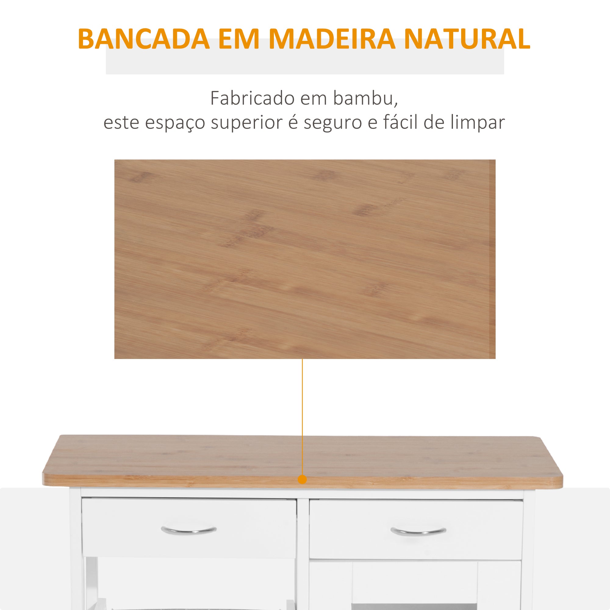 Carrinho de Cozinha de Bambu Branco 70x37x85 cm