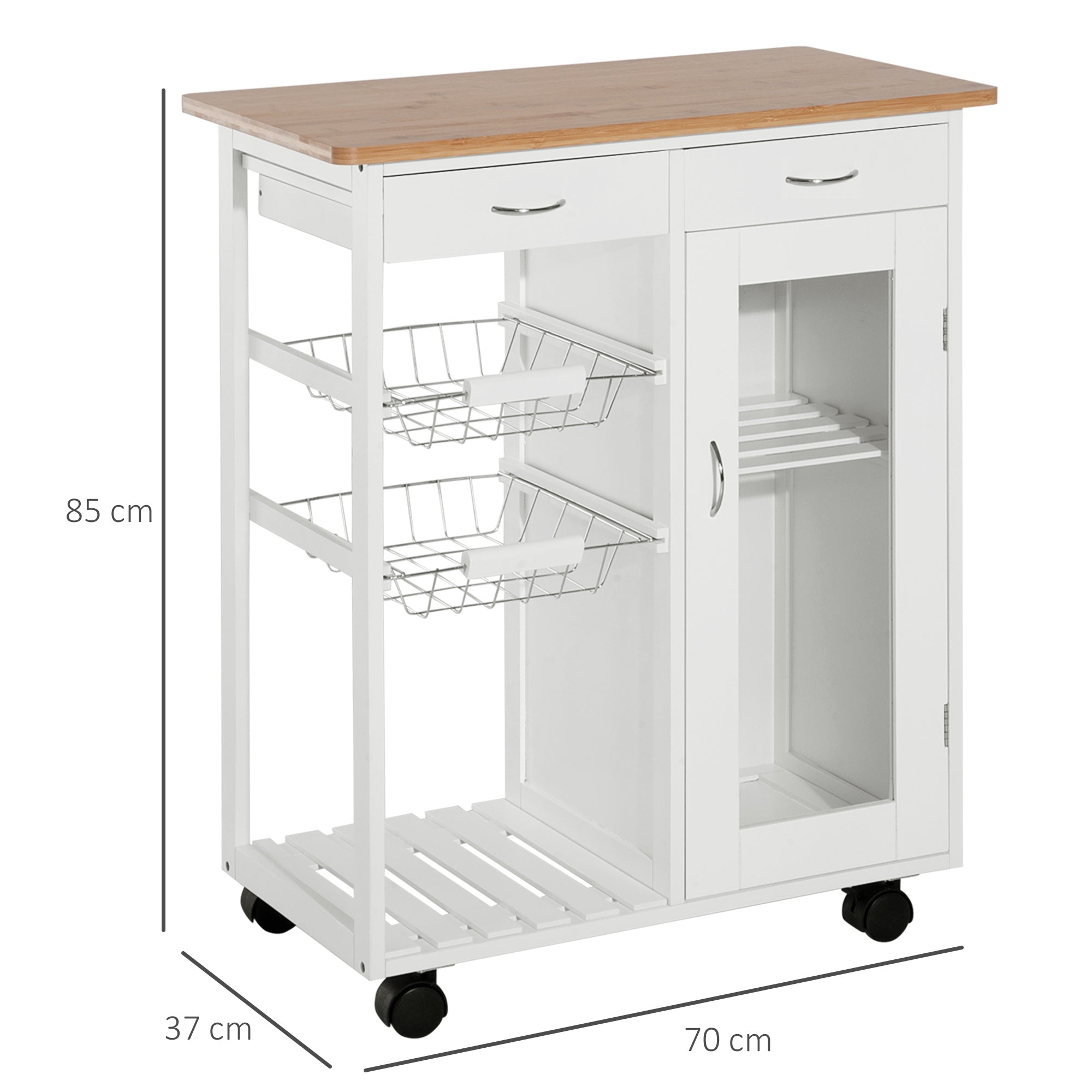 Carrinho de Cozinha de Bambu Branco 70x37x85 cm
