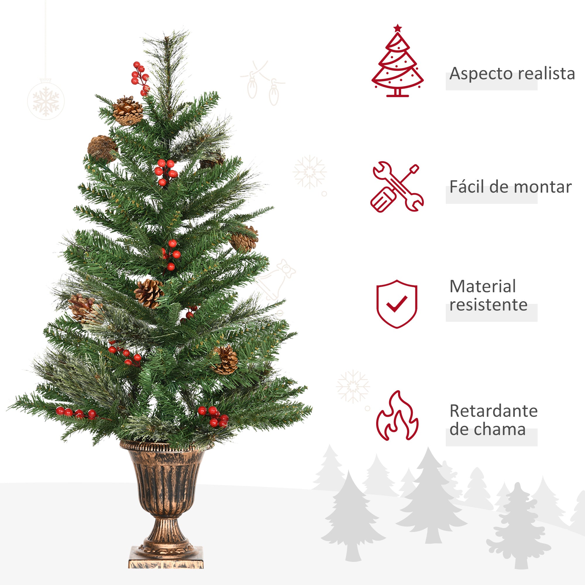 Conjunto de 2 Árvores de Natal Artificial – 90cm – Verde – PE, PVC, Aço, PP