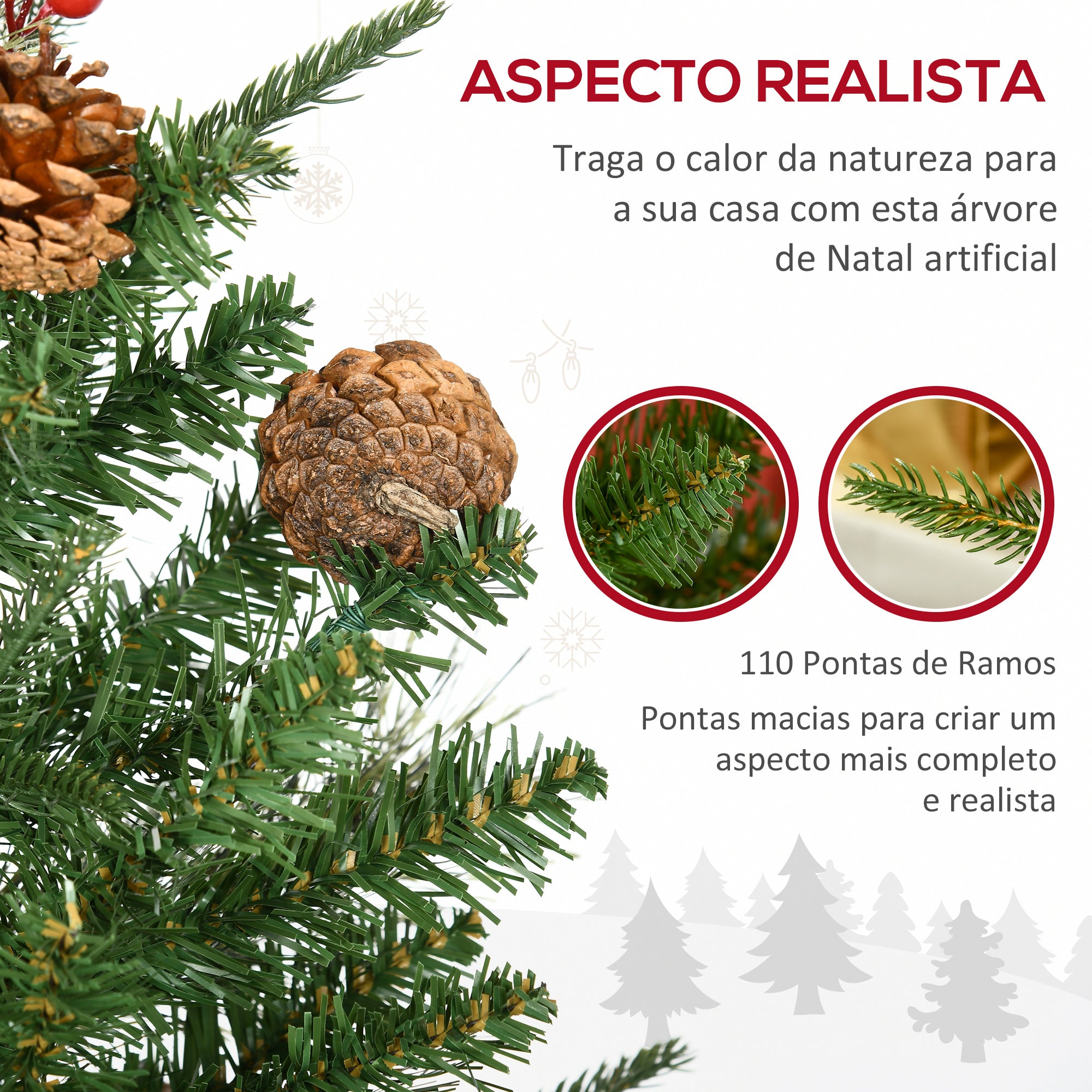 Conjunto de 2 Árvores de Natal Artificial – 90cm – Verde – PE, PVC, Aço, PP