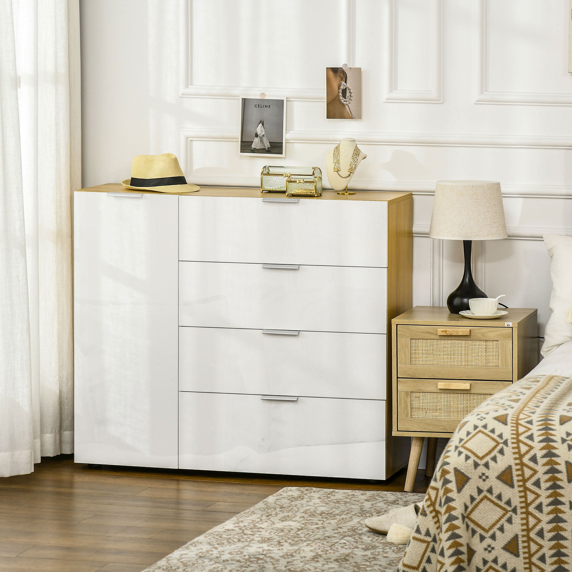 Cómoda – 105x35x92 cm – Branco e Madeira