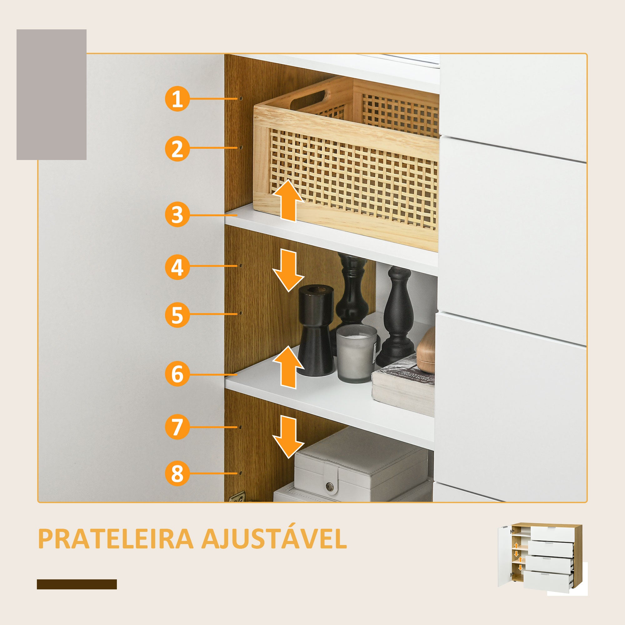 Cómoda – 105x35x92 cm – Branco e Madeira