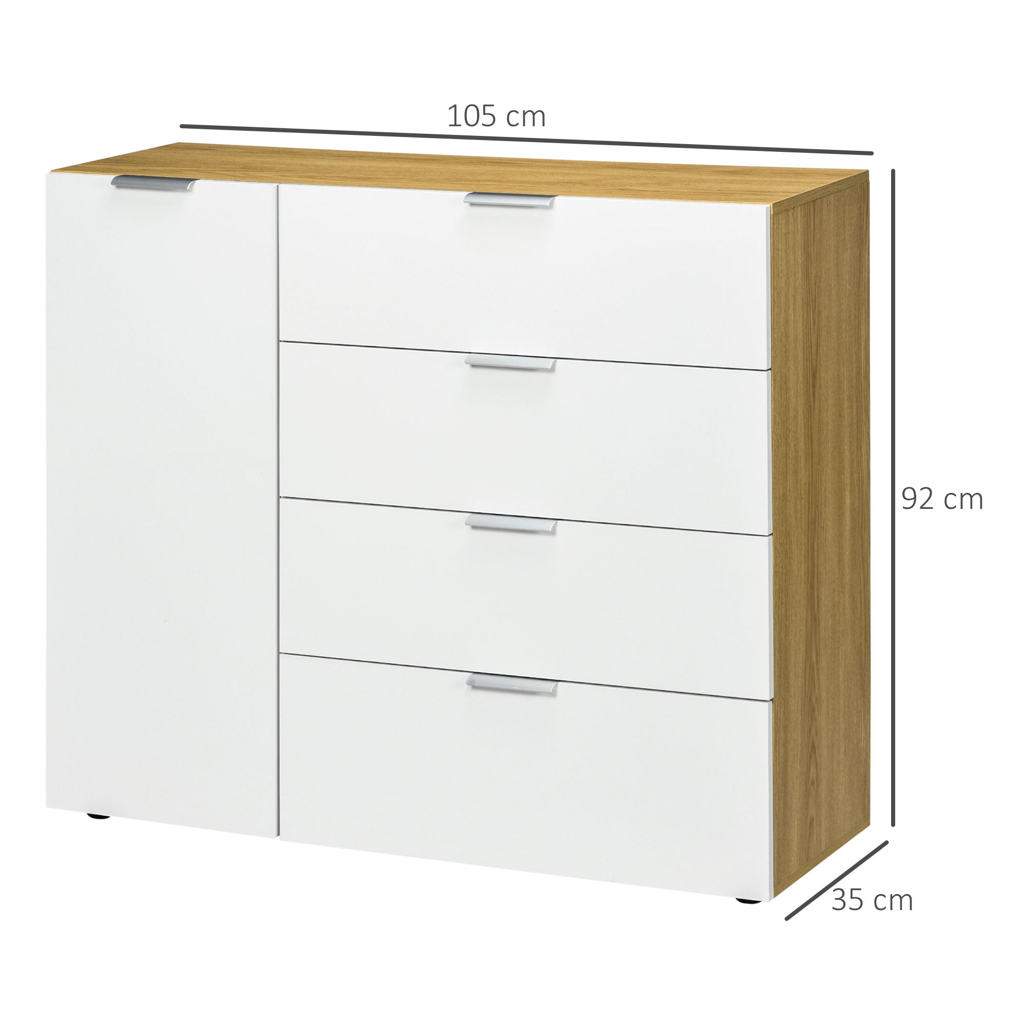 Cómoda – 105x35x92 cm – Branco e Madeira
