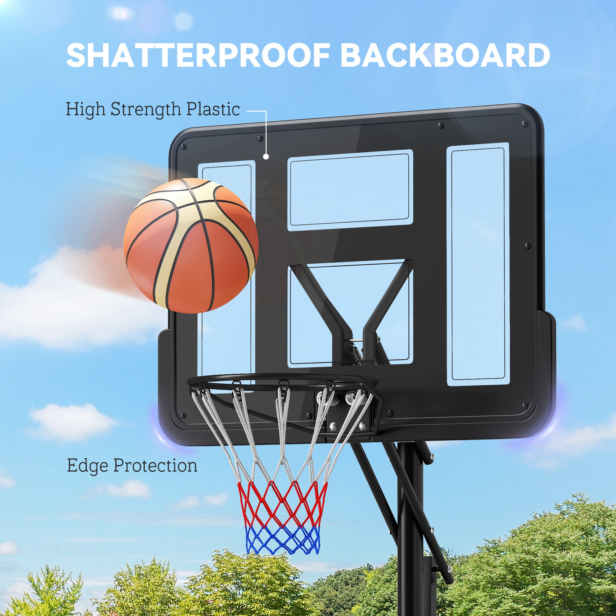 Tabela de Basquetebol de Exterior com Altura Ajustável 235-305 cm - Cor Preto