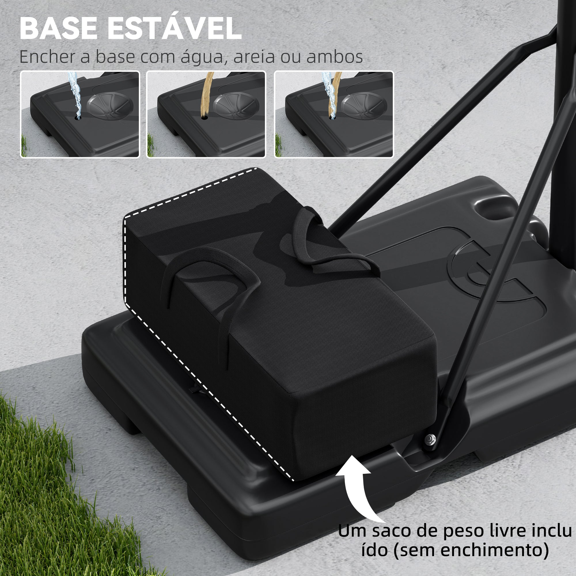 Tabela de Basquetebol de Exterior com Altura Ajustável 235-305 cm - Cor Preto