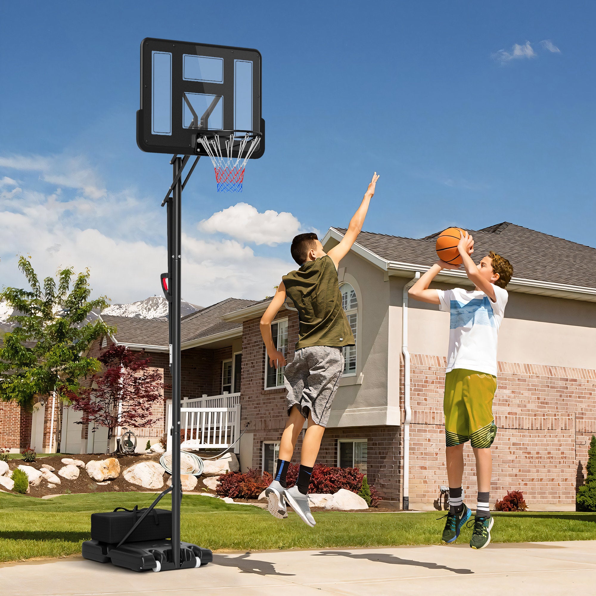 Tabela de Basquetebol de Exterior com Altura Ajustável 235-305 cm - Cor Preto