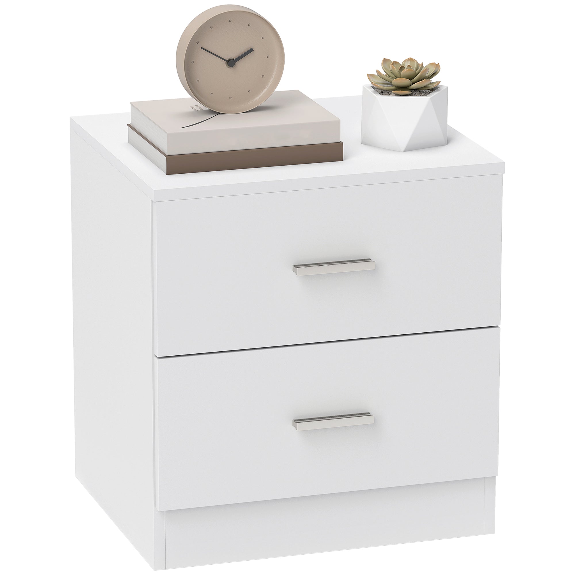 Mesa de Cabeceira Moderna Branca 45x39,5x49 cm com 2 Gavetas