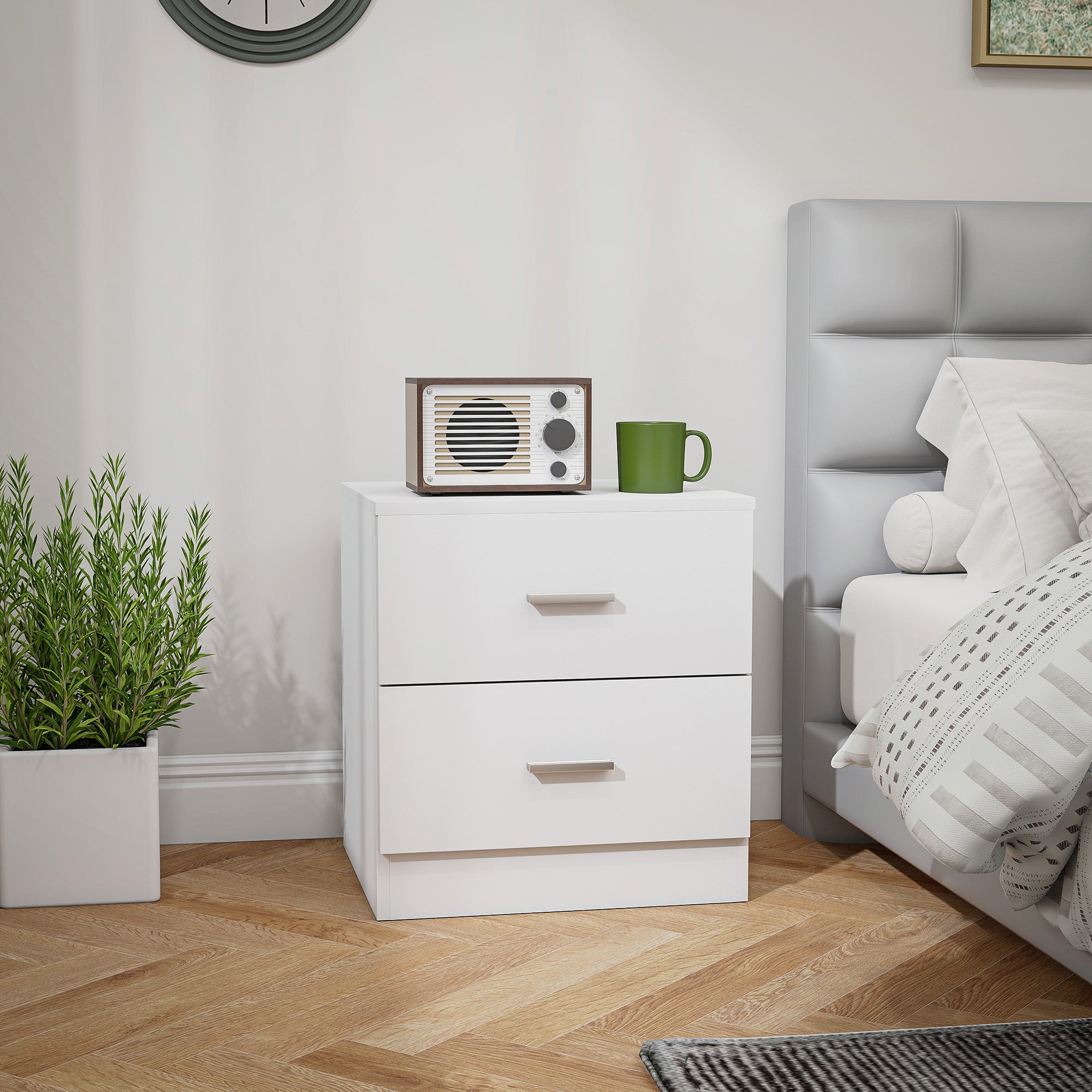 Mesa de Cabeceira Moderna Branca 45x39,5x49 cm com 2 Gavetas