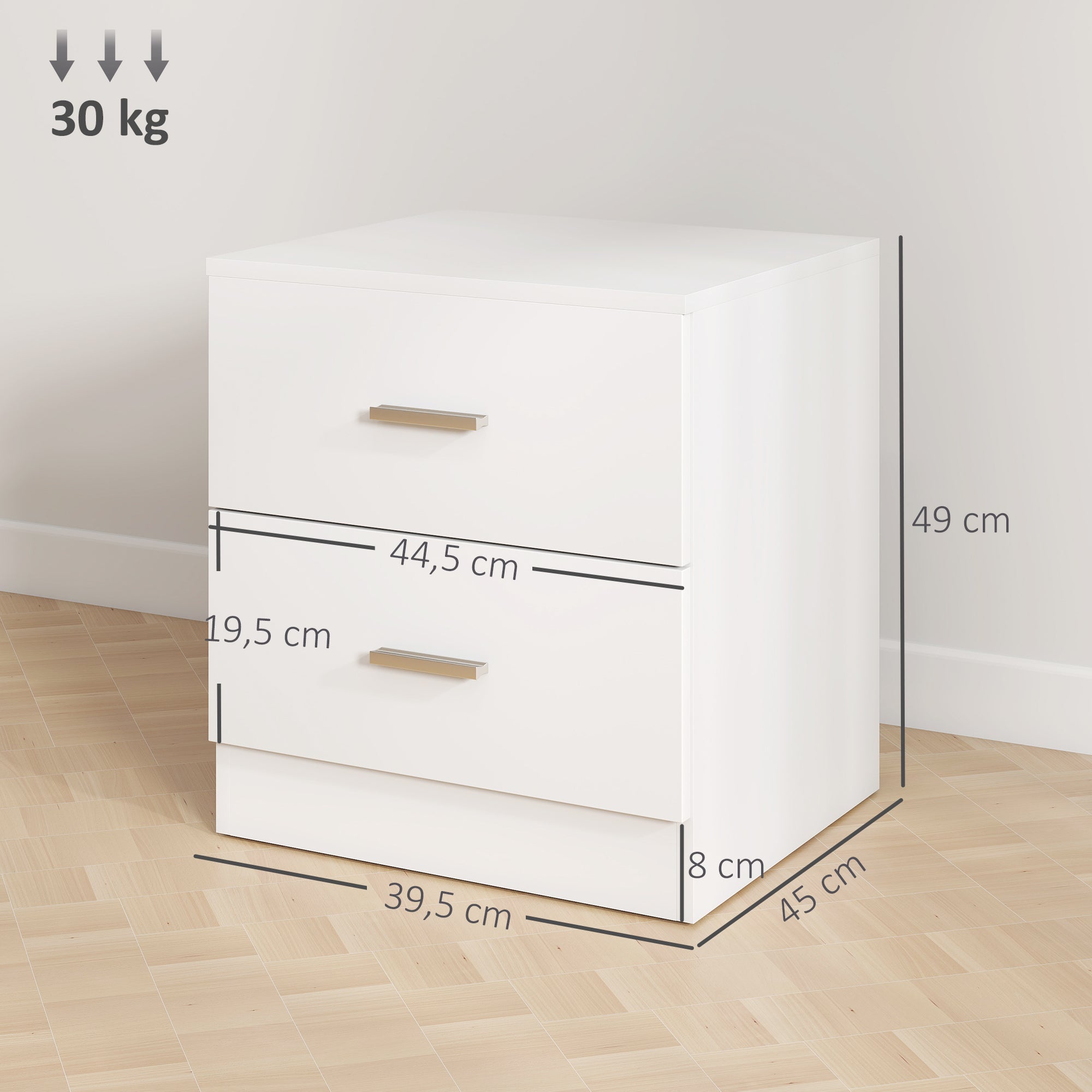Mesa de Cabeceira Moderna Branca 45x39,5x49 cm com 2 Gavetas