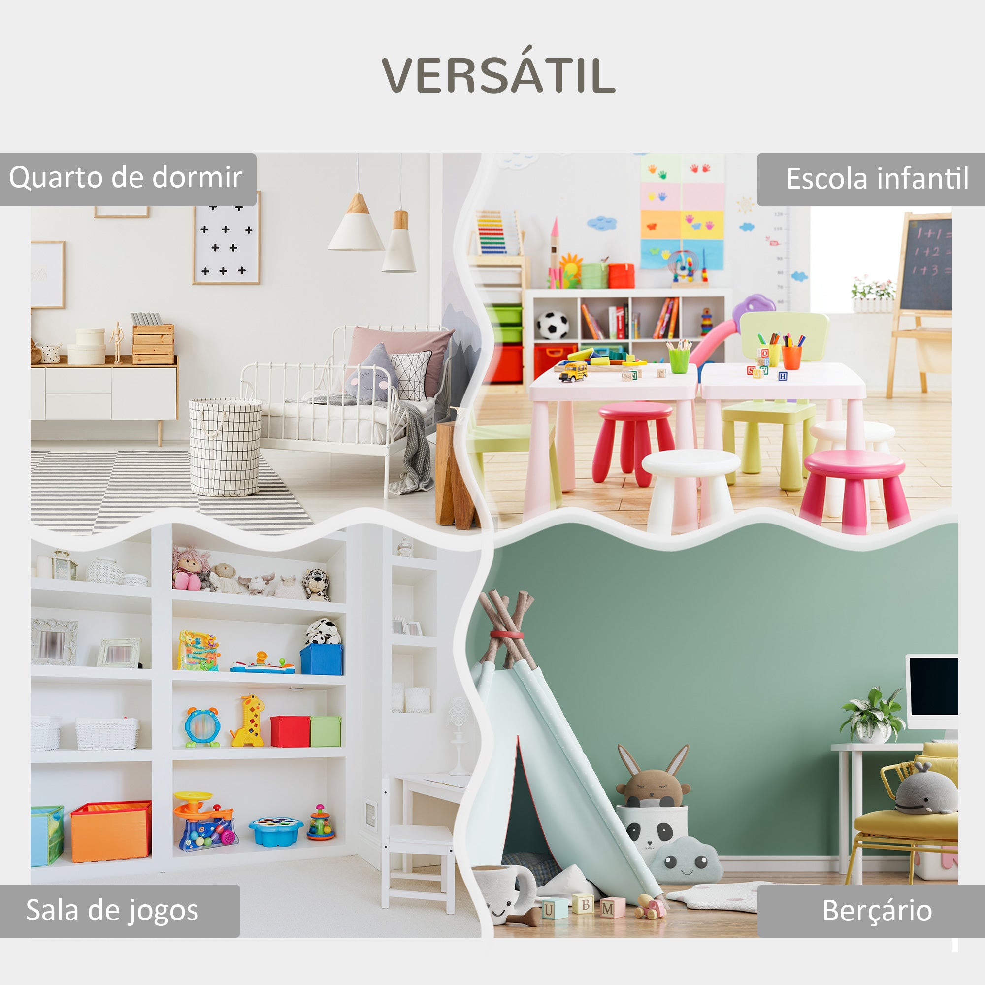 Organizador de Brinquedos Infantil 85x26x84 cm Cinza e Branco