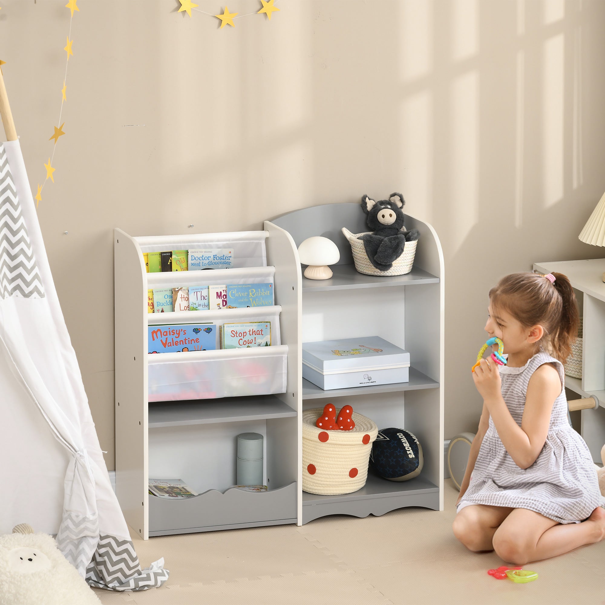 Organizador de Brinquedos Infantil 85x26x84 cm Cinza e Branco