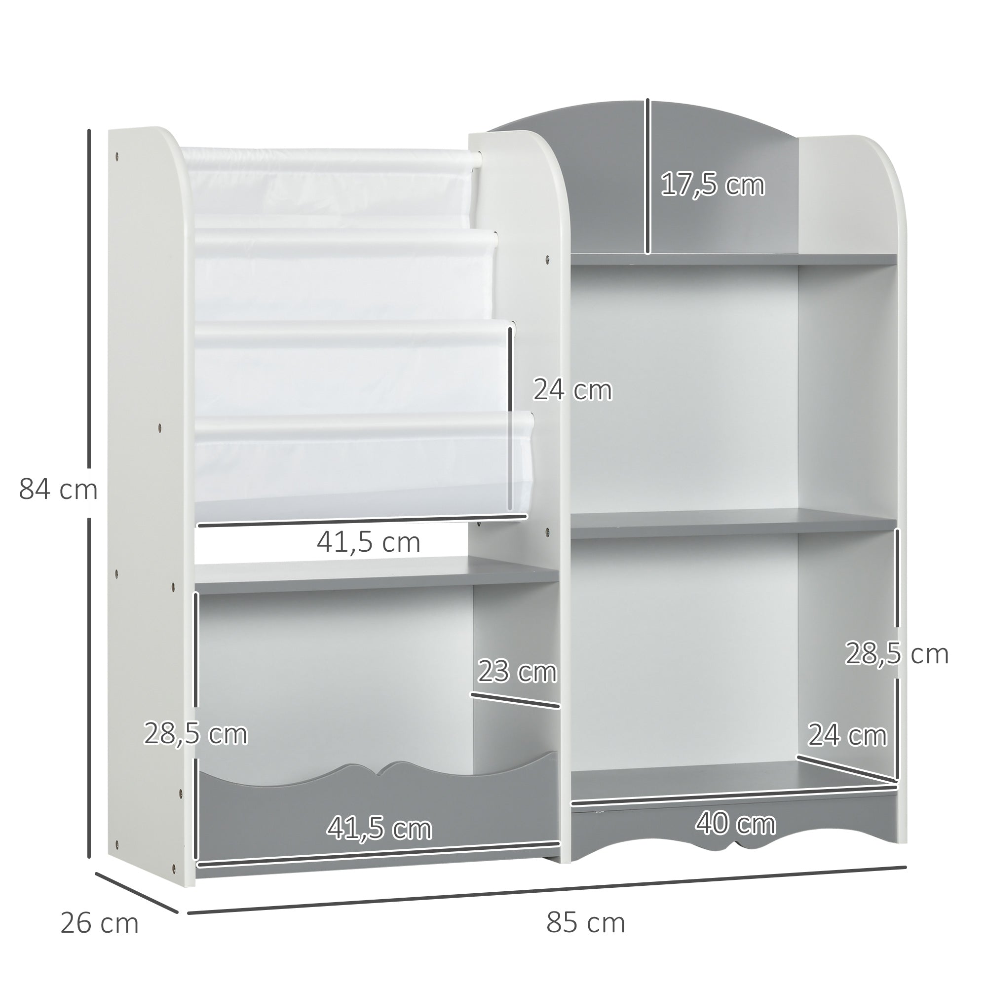 Organizador de Brinquedos Infantil 85x26x84 cm Cinza e Branco