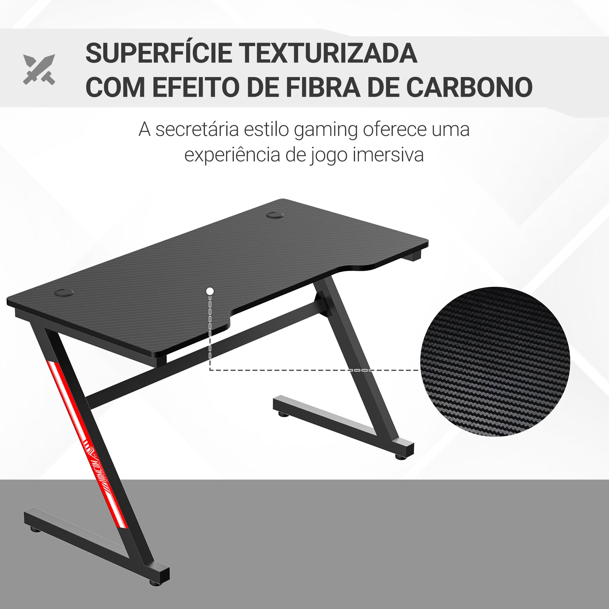Secretária Gaming Ergonómica Preto 120x60x73 cm