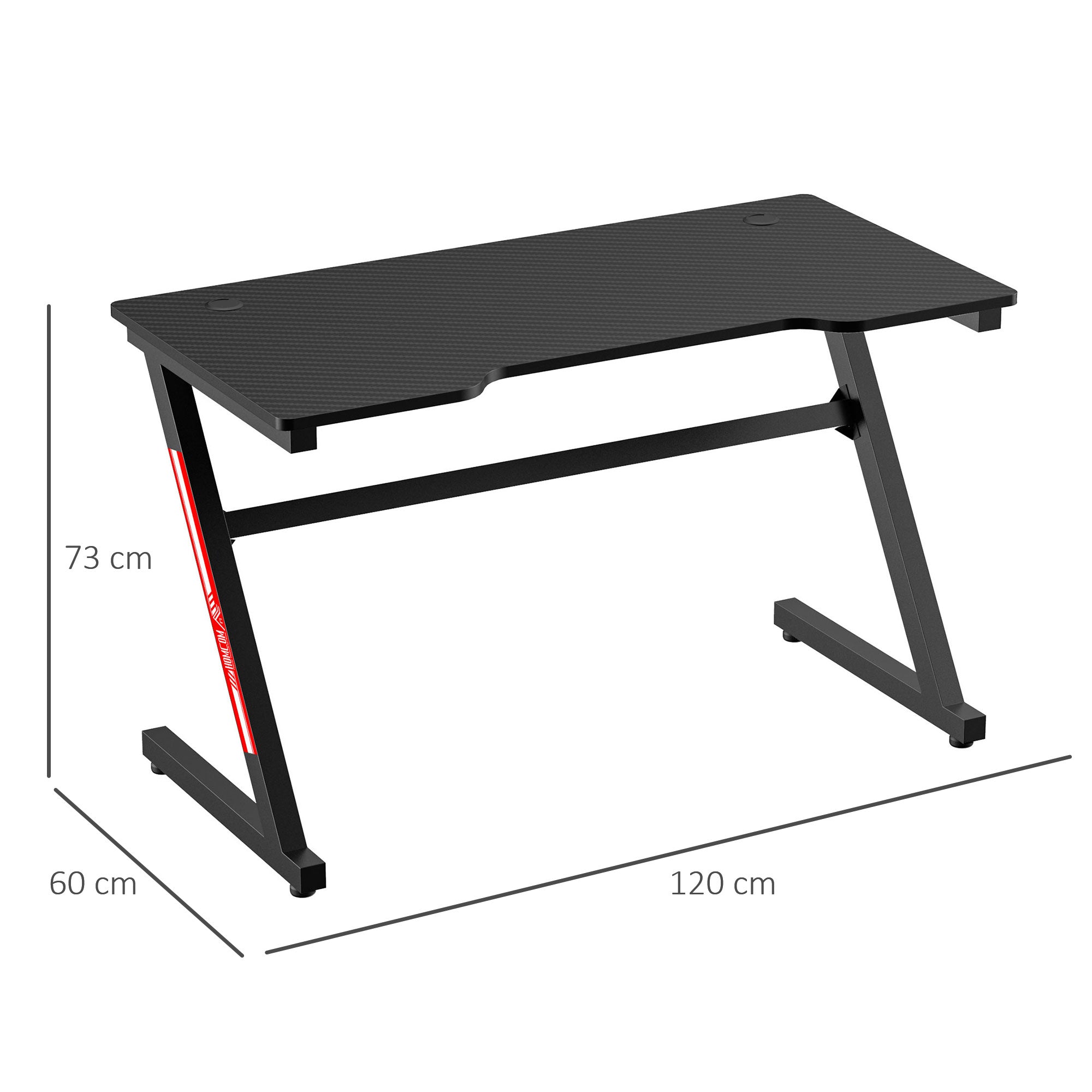 Secretária Gaming Ergonómica Preto 120x60x73 cm