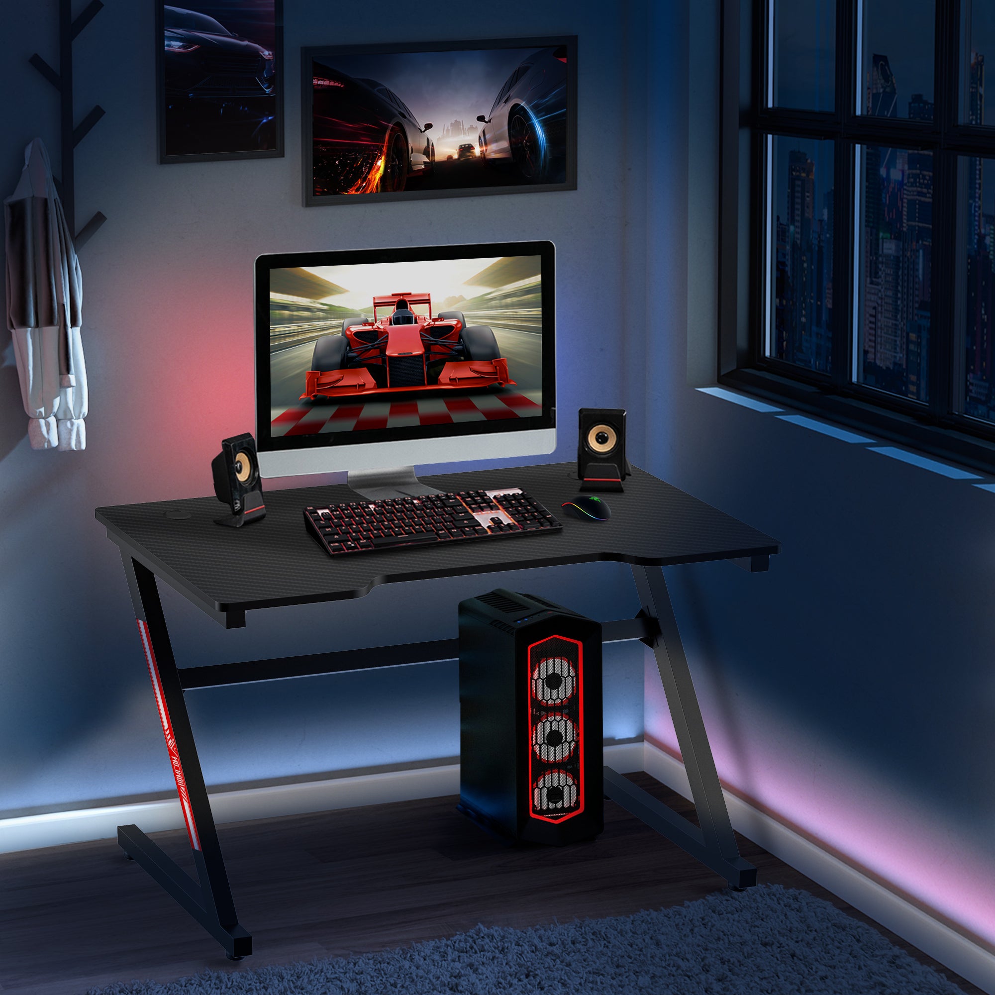 Secretária Gaming Ergonómica Preto 120x60x73 cm