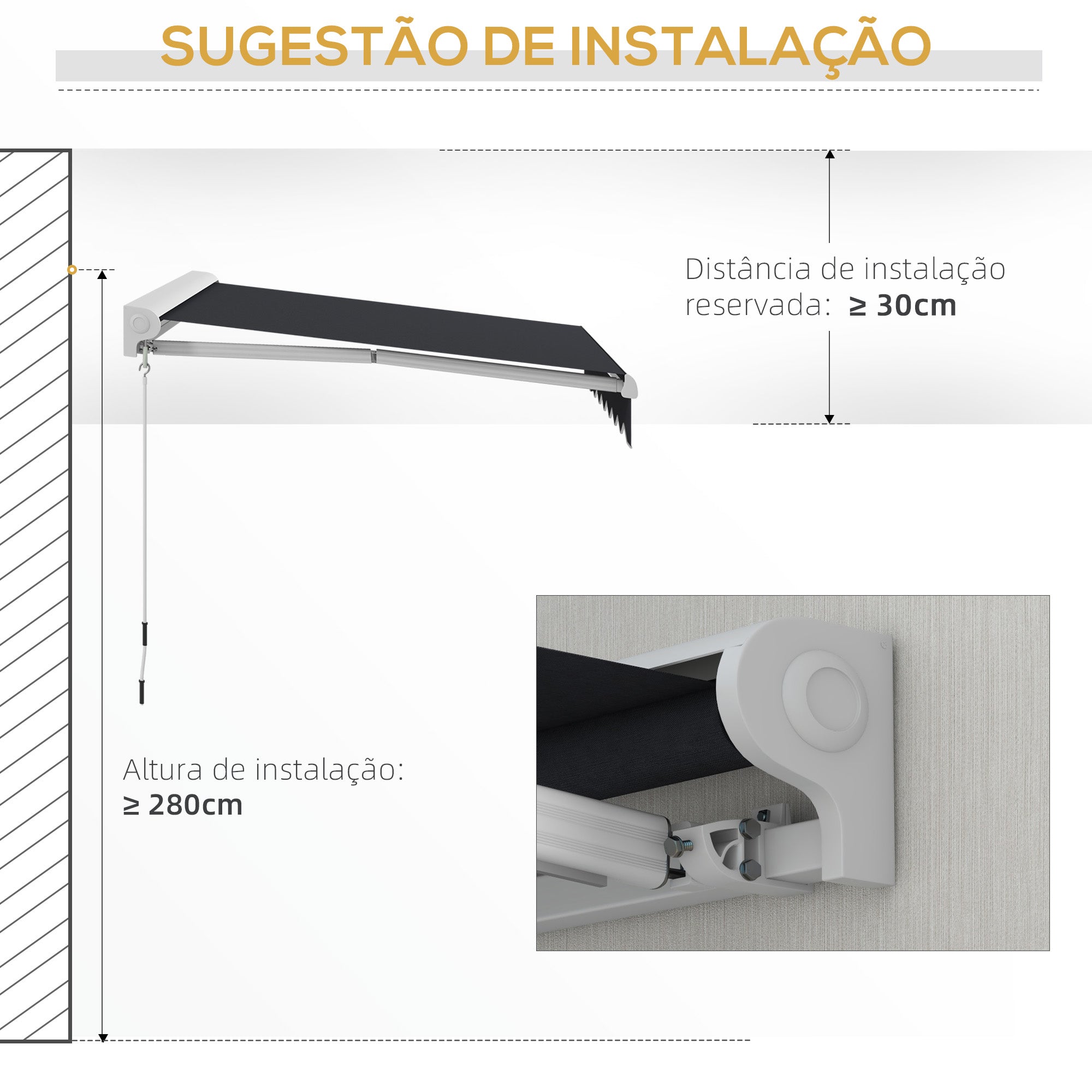 Toldo Retrátil Elétrico ou Manual 250x200 cm - Cinzento