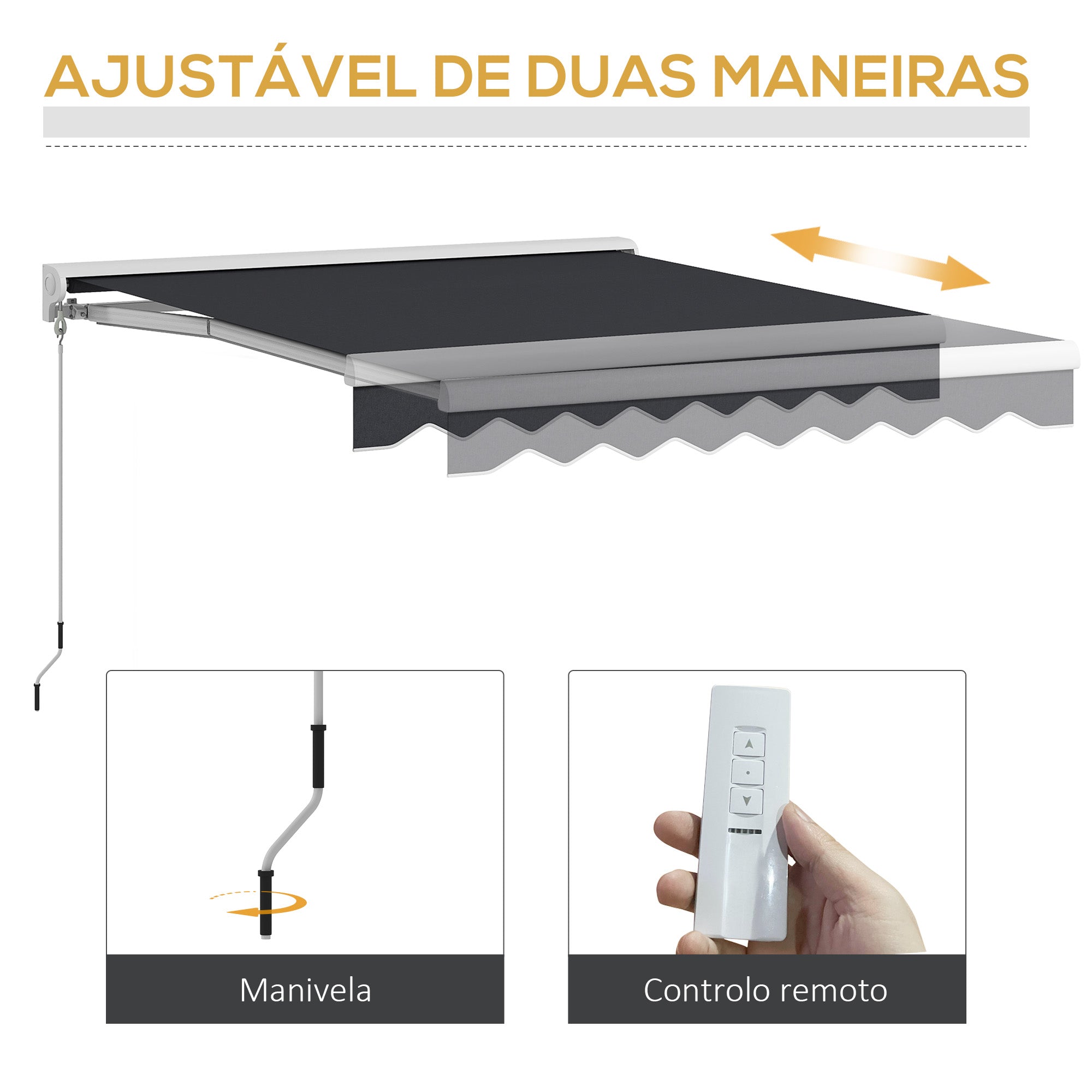 Toldo Retrátil Elétrico ou Manual 250x200 cm - Cinzento