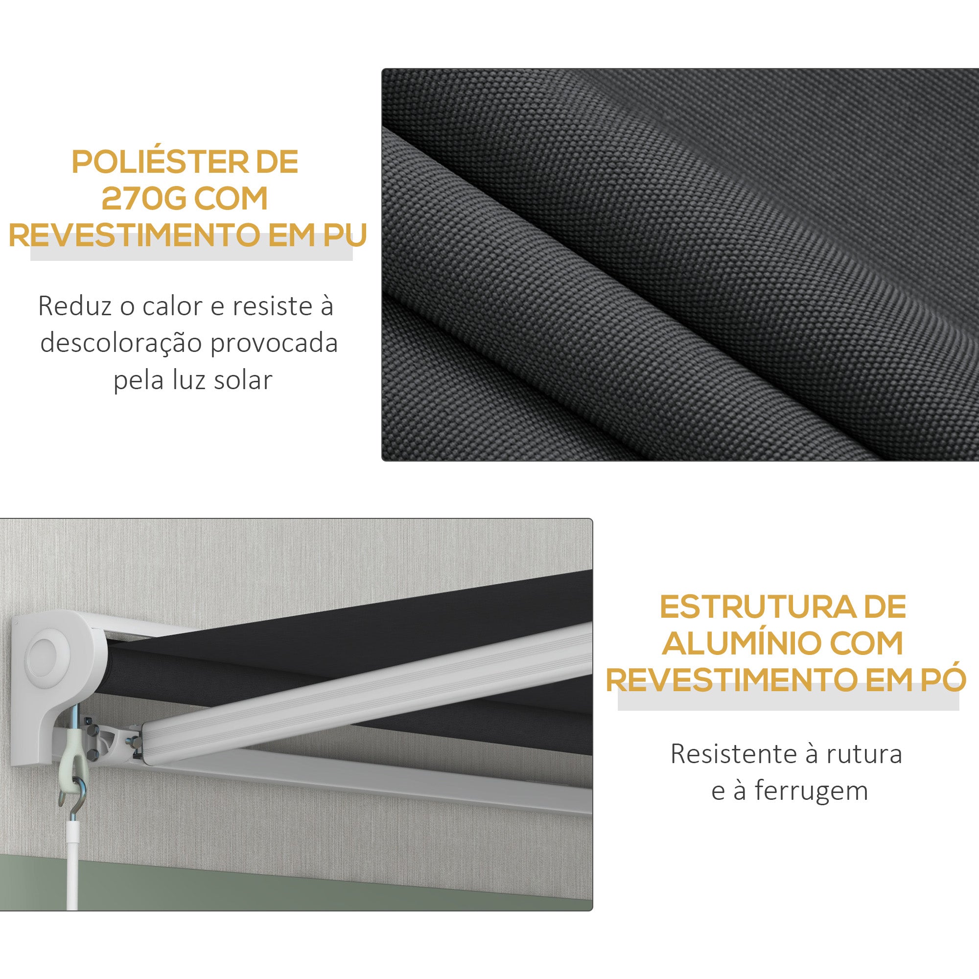 Toldo Retrátil Elétrico ou Manual 250x200 cm - Cinzento