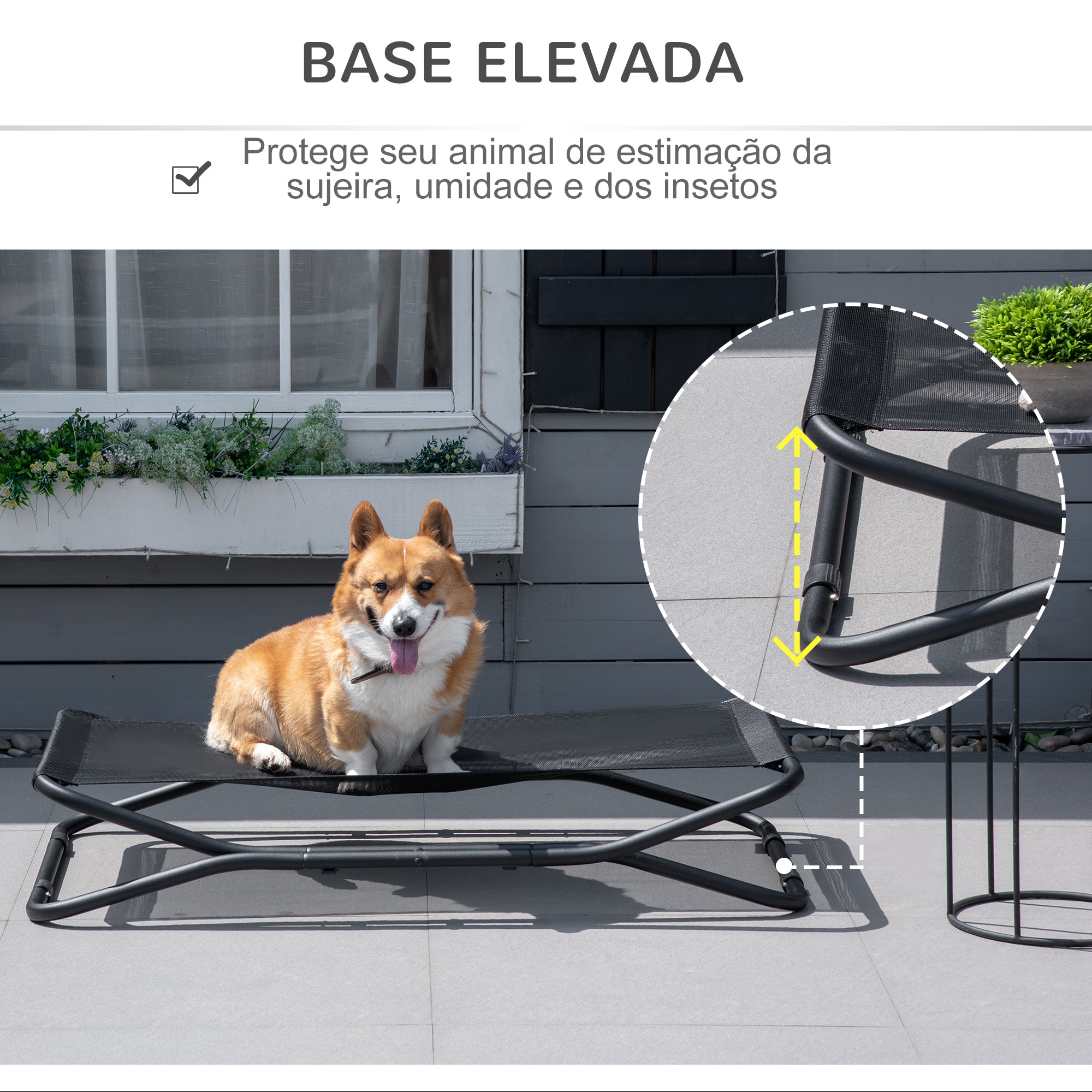 Cama Elevada para Animais de Estimação - 111x65,5x19cm - Preto