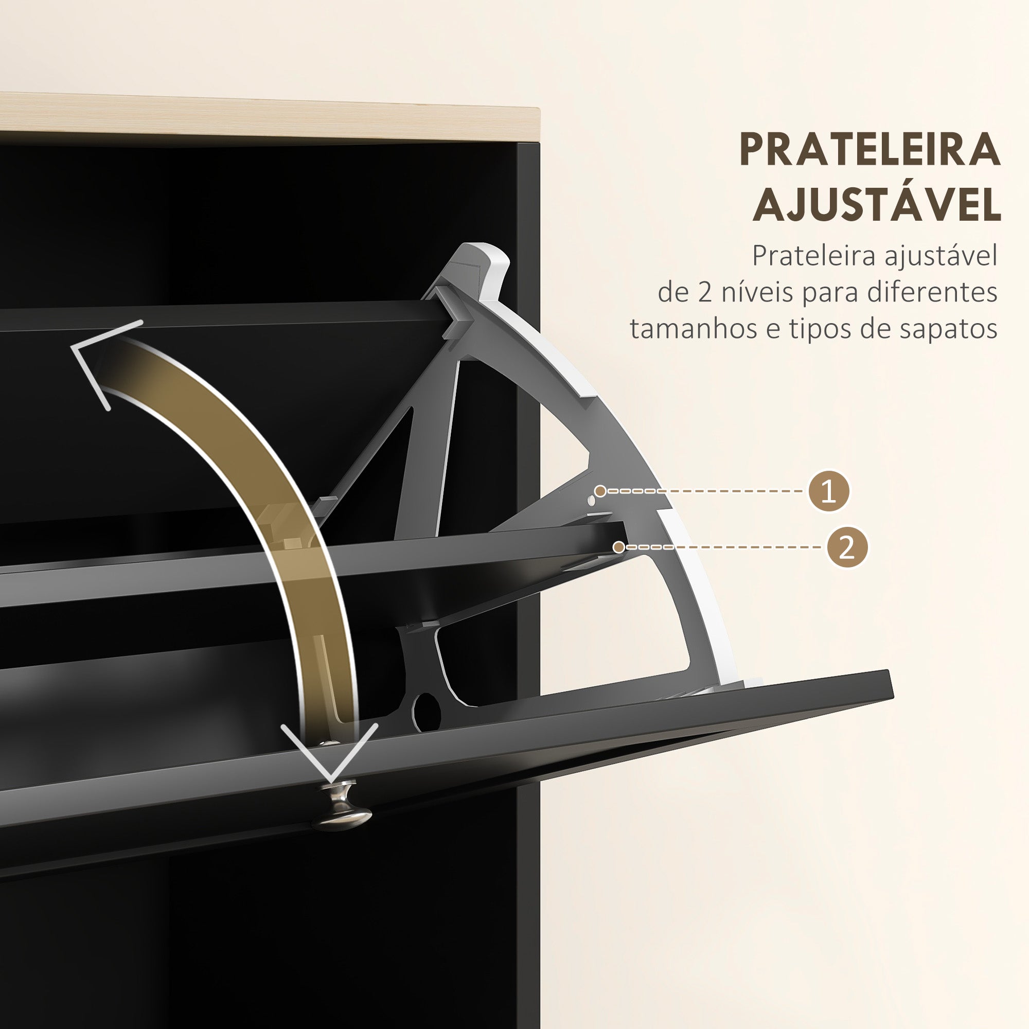 Sapateira Moderna com 3 Gavetas Basculantes 60x23,5x115 cm - Cor Preto
