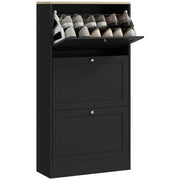 Sapateira Moderna com 3 Gavetas Basculantes 60x23,5x115 cm - Cor Preto