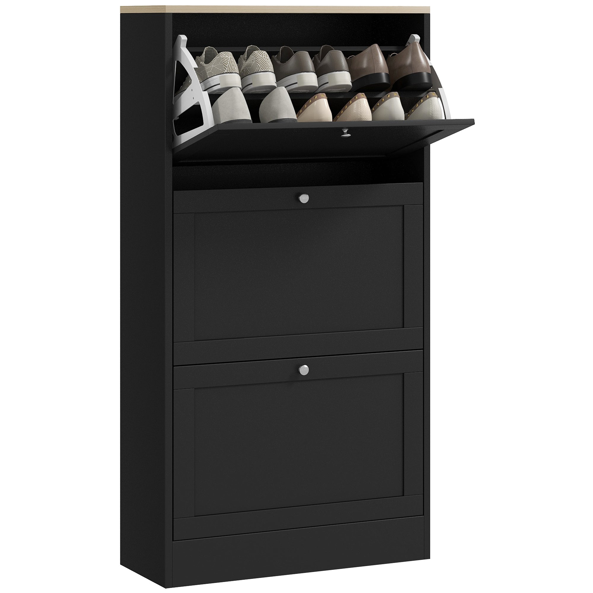 Sapateira Moderna com 3 Gavetas Basculantes 60x23,5x115 cm - Cor Preto