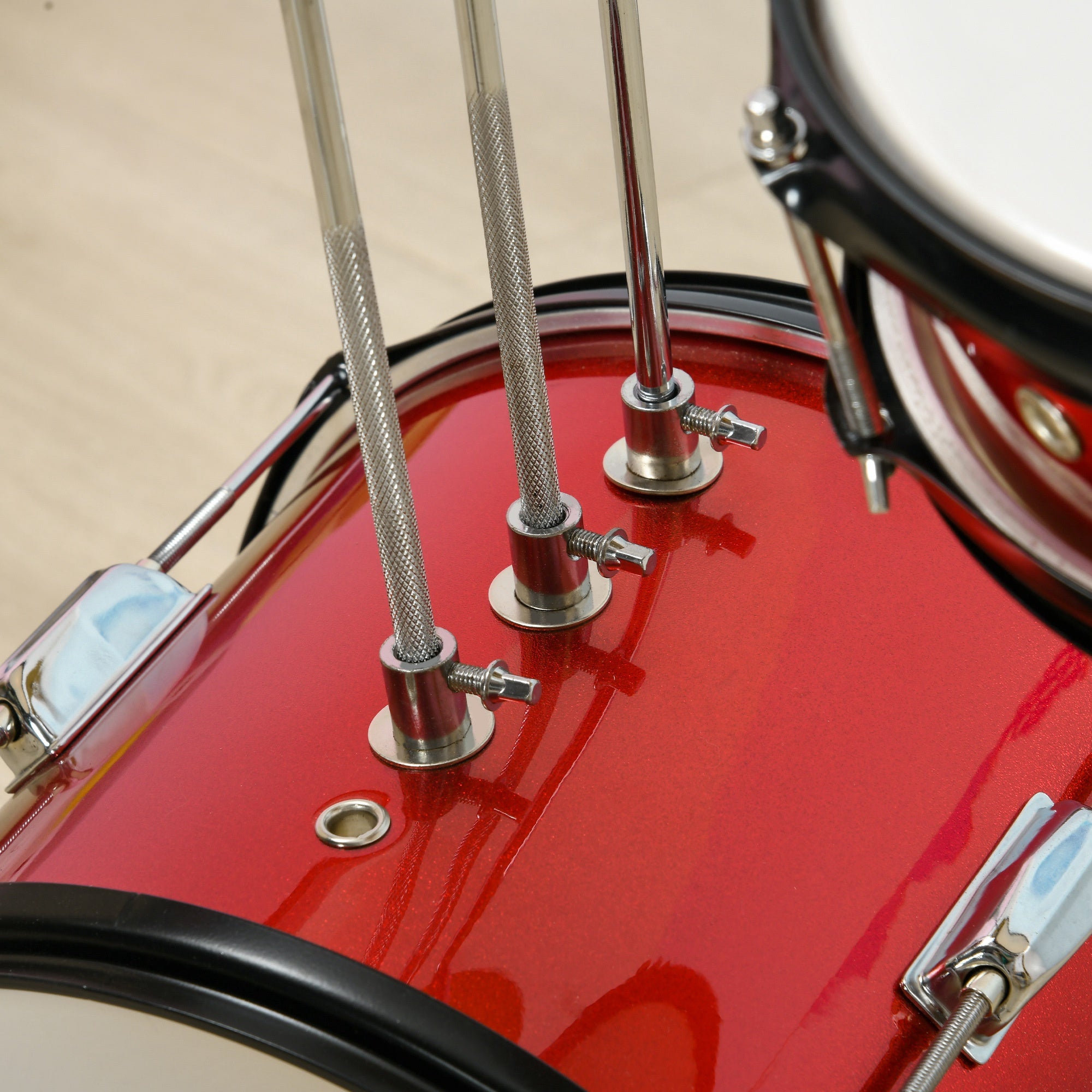 Bateria Infantil com Banco Ajustável 80x60x48-65 cm Vermelho - Madeira de ácer, Plástico, Aço, PU e Espuma