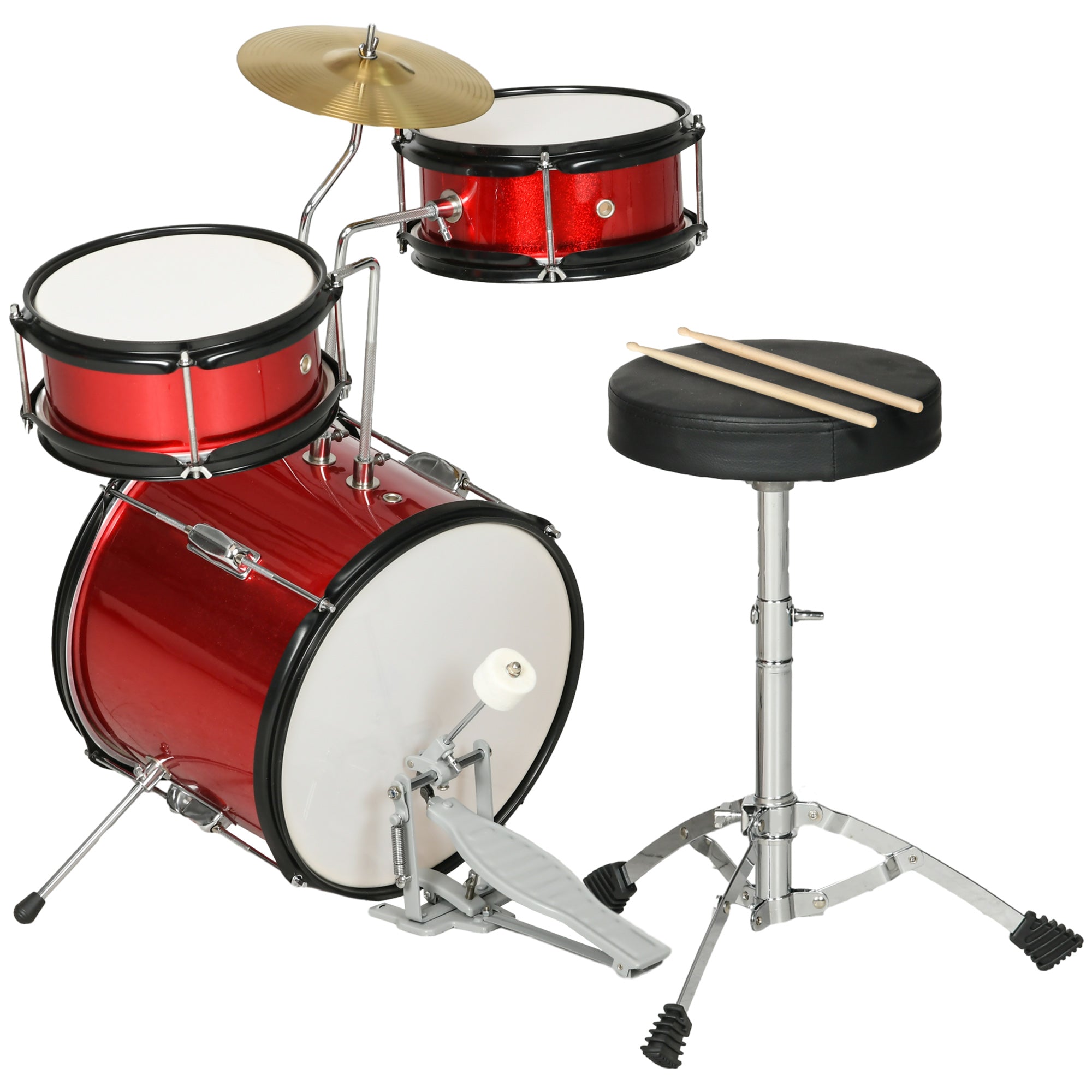 Bateria Infantil com Banco Ajustável 80x60x48-65 cm Vermelho