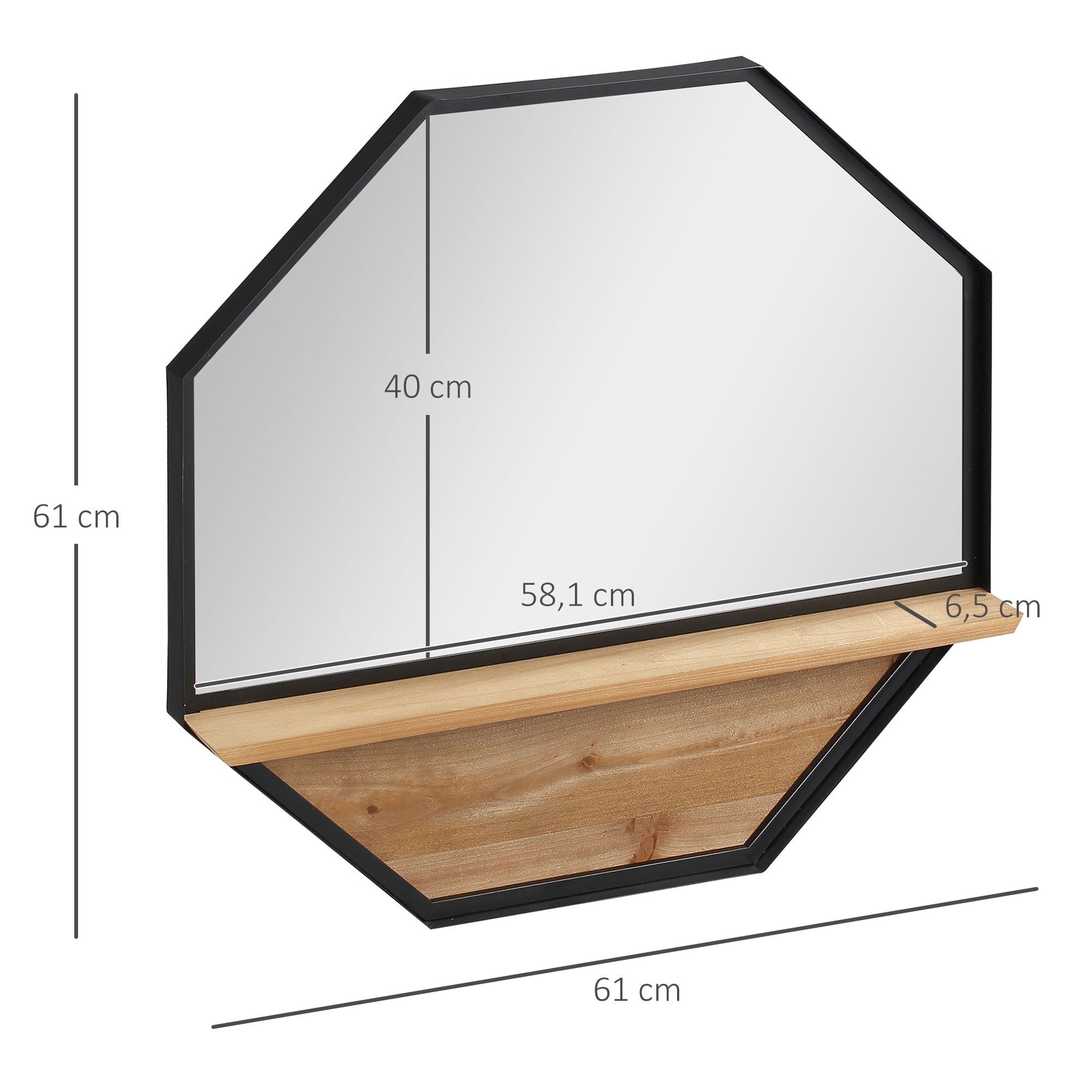 Espelho Decorativo de Parede 61x61cm Preto e Madeira