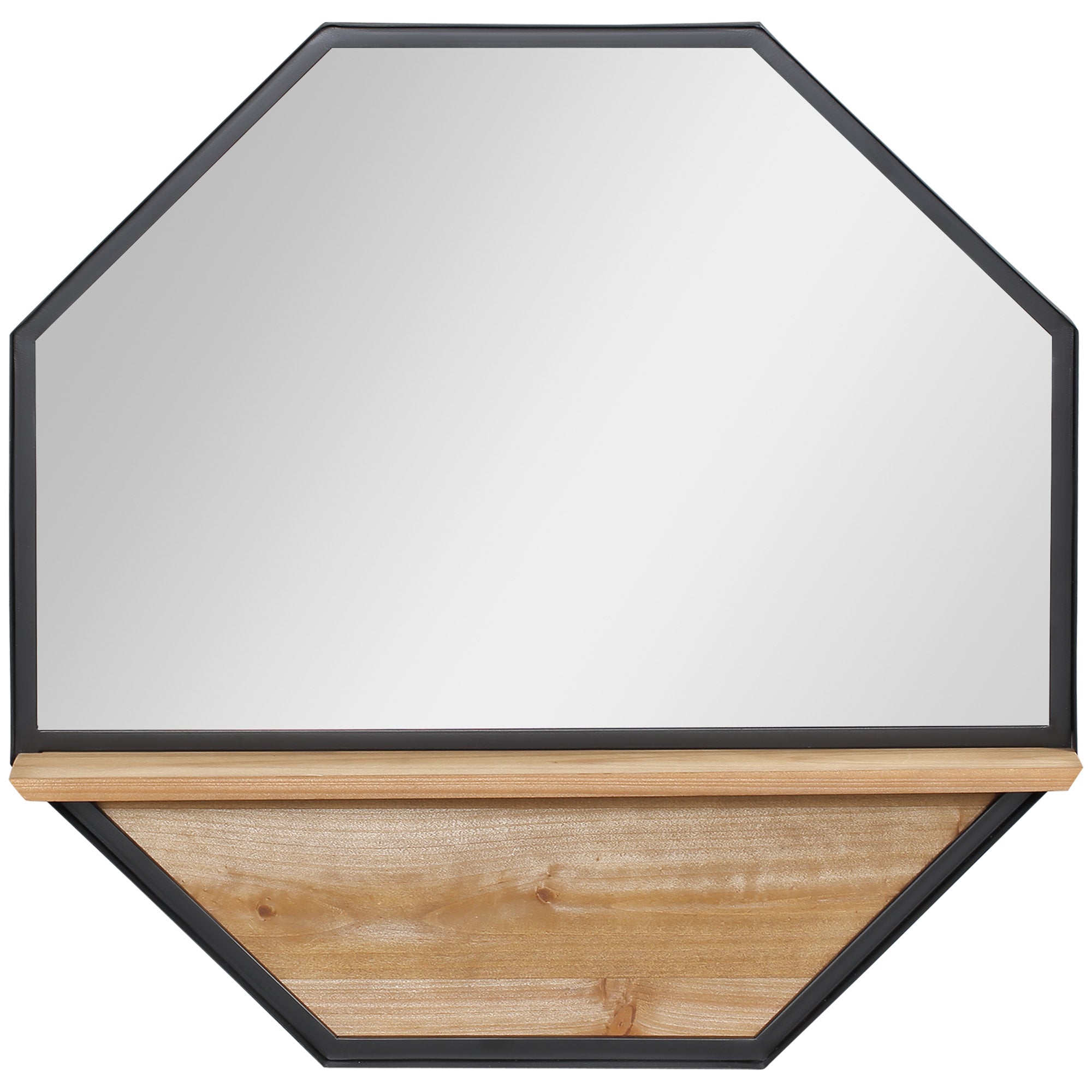 Espelho Decorativo de Parede 61x61cm Preto e Madeira
