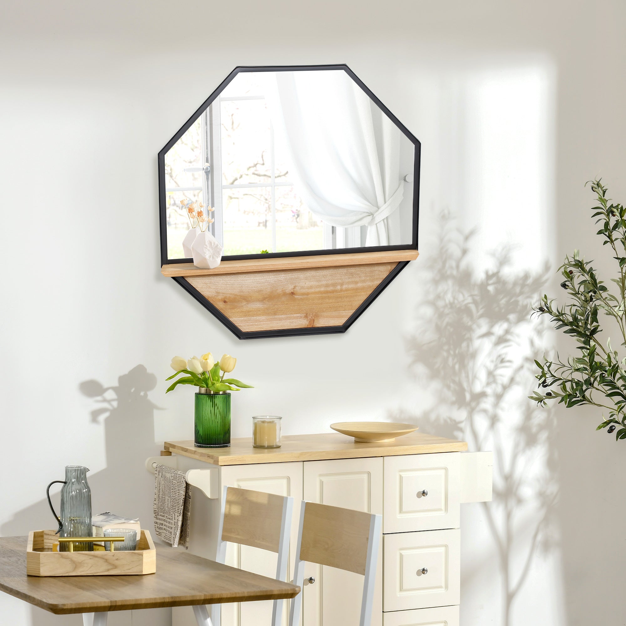 Espelho Decorativo de Parede 61x61cm Preto e Madeira