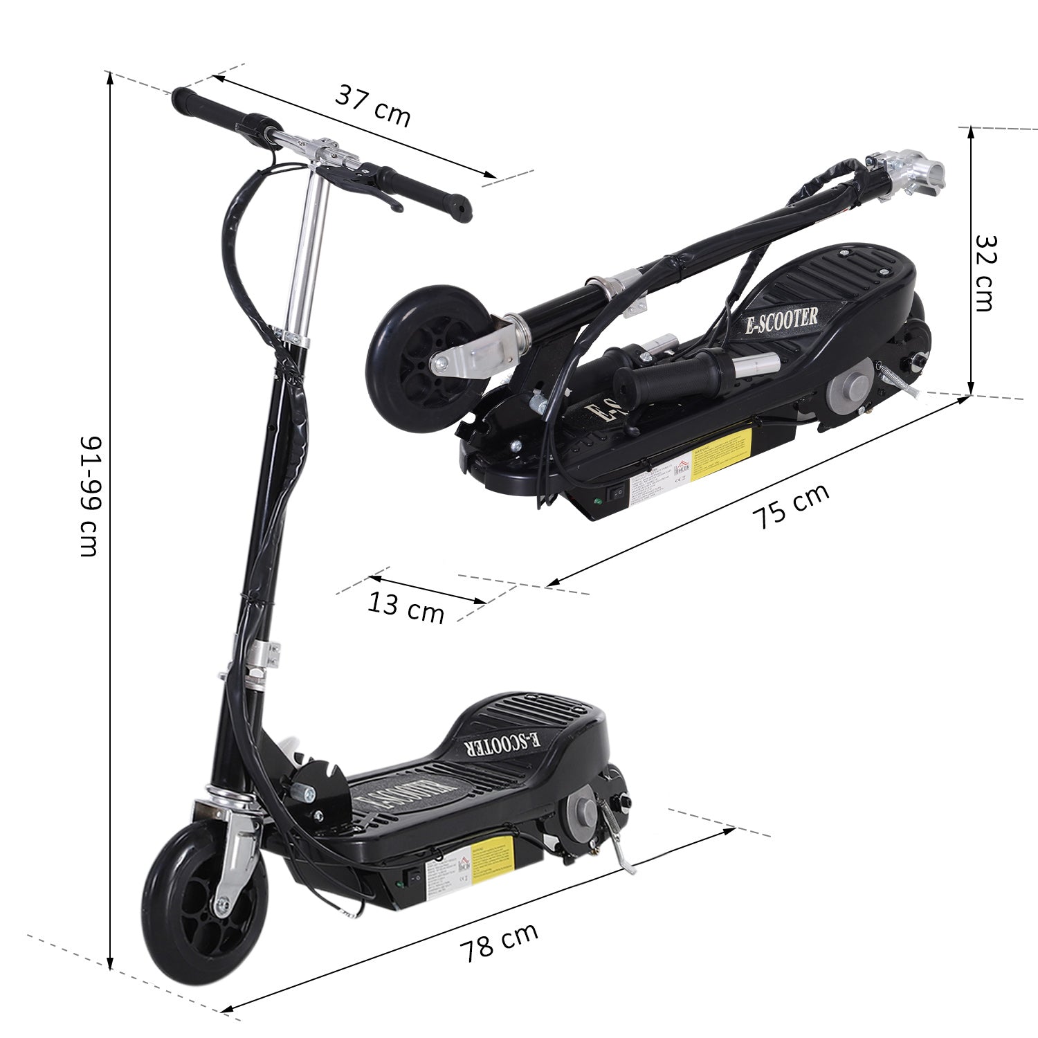 Trotinete Elétrica Dobrável para Crianças e Adolescentes - Preto 78x37x95 cm