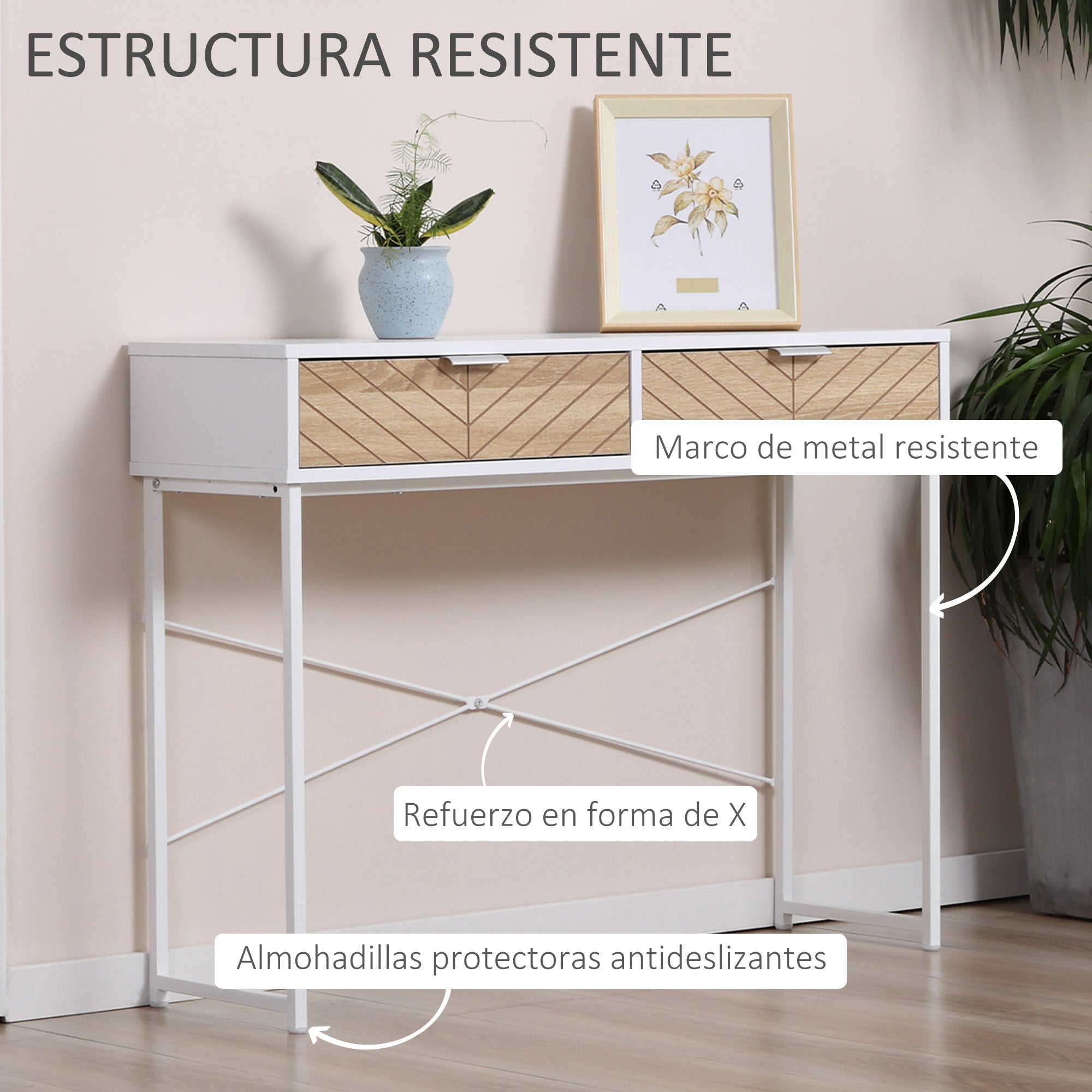 Mesa Consola 100x30x75cm Branca com 2 Gavetas de Armazenamento