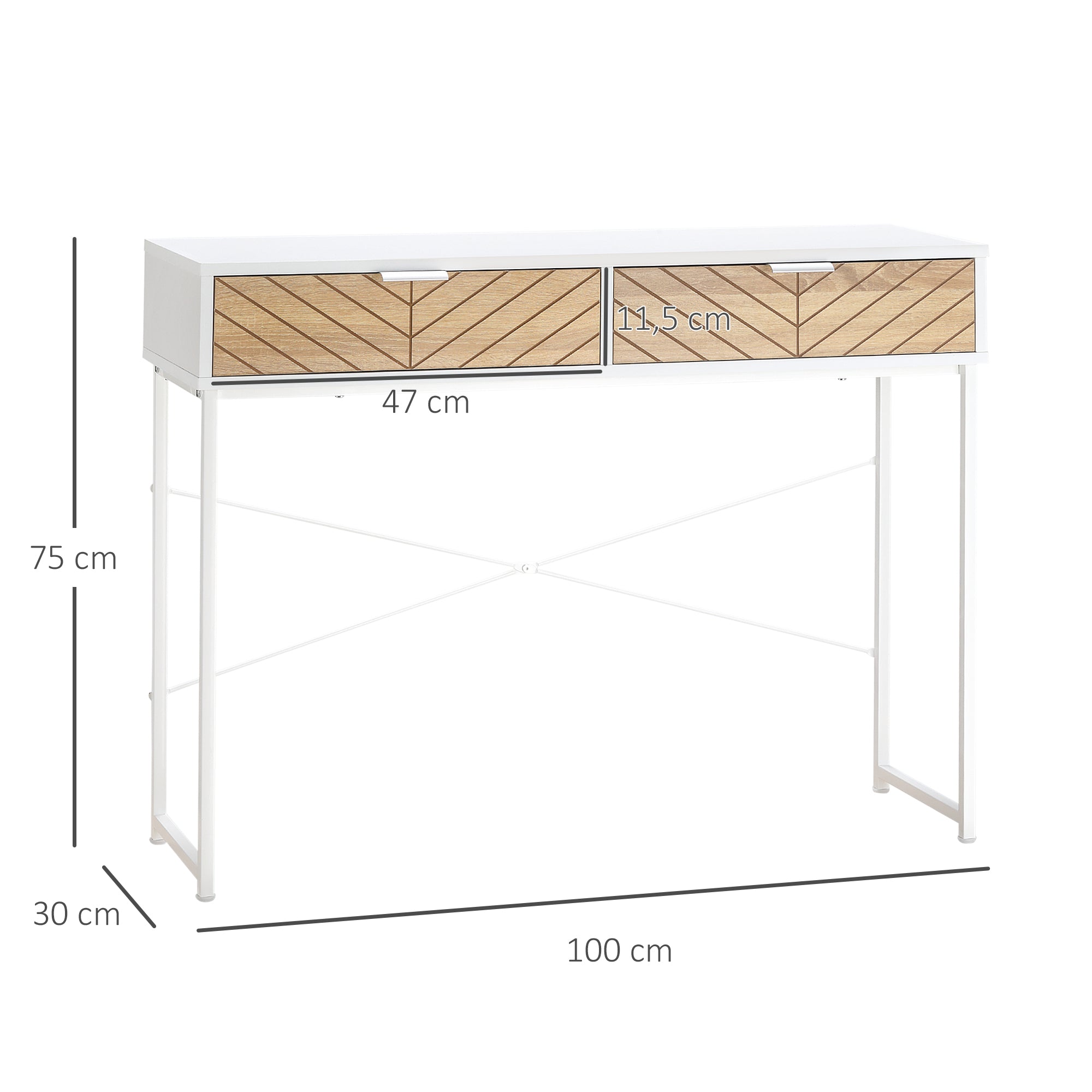 Mesa Consola 100x30x75cm Branca com 2 Gavetas de Armazenamento