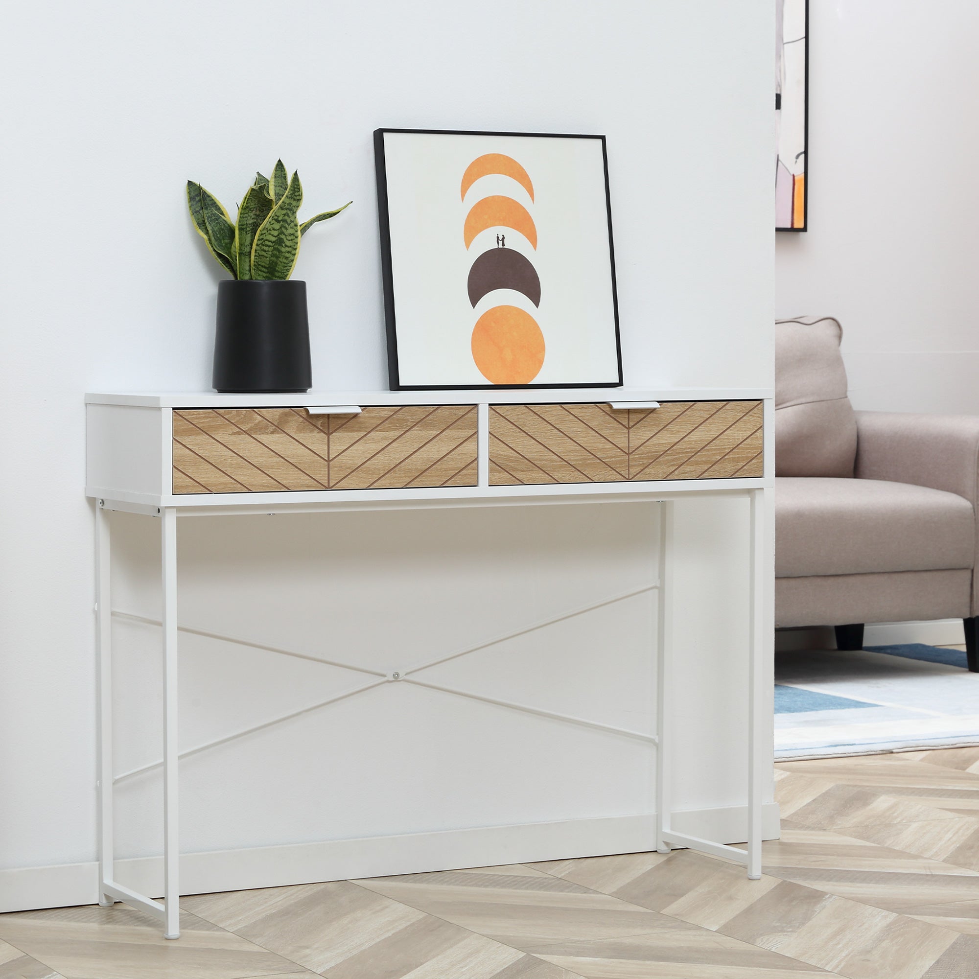 Mesa Consola 100x30x75cm Branca com 2 Gavetas de Armazenamento