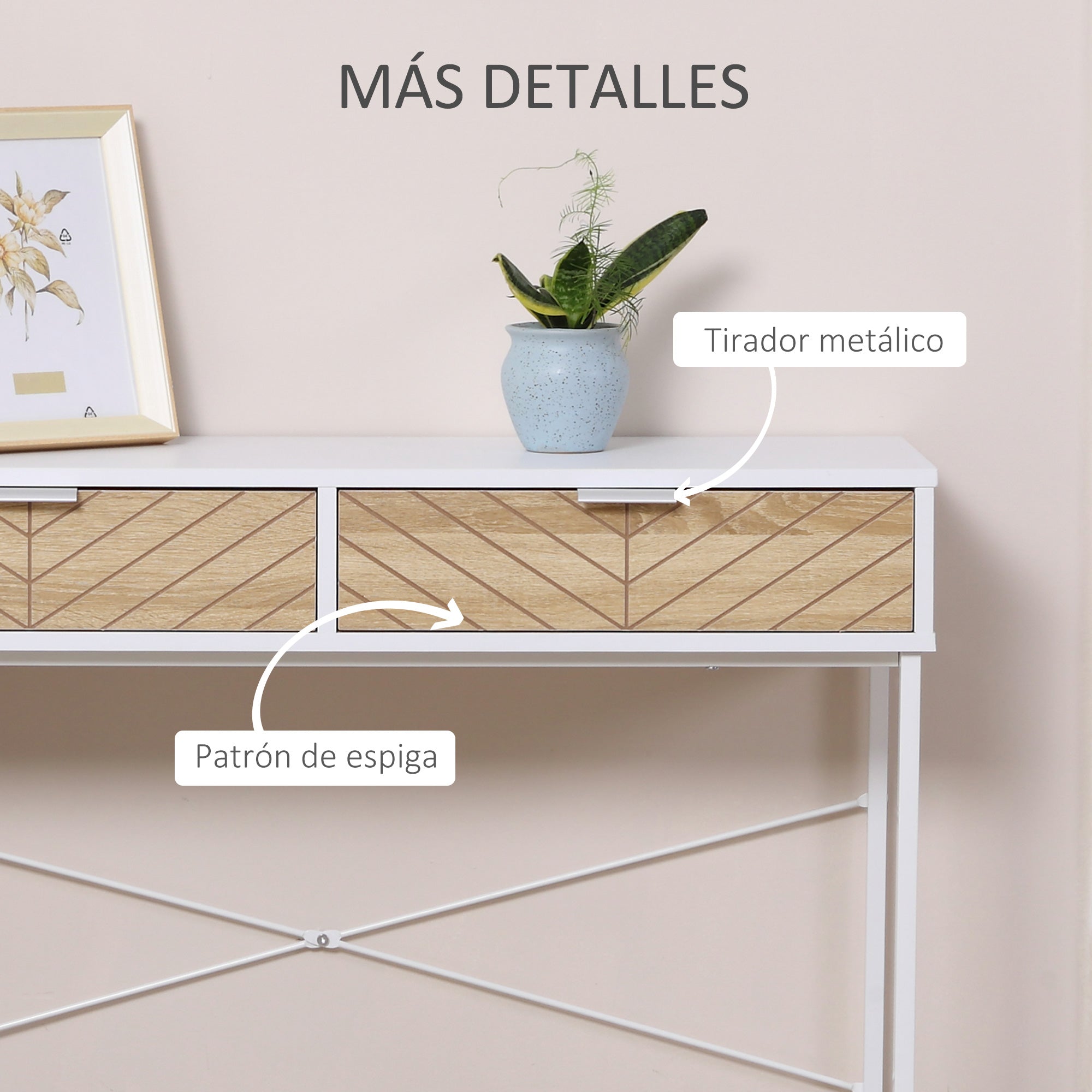 Mesa Consola 100x30x75cm Branca com 2 Gavetas de Armazenamento