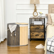 Cesto de Roupa de Bambu 100L 62,5x37x60,5cm Cinza e Madeira