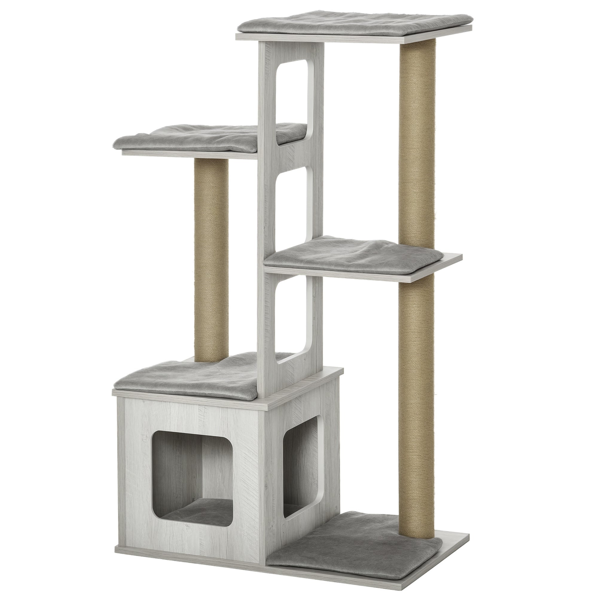 Arranhador para Gatos com Caverna e Plataformas - 67x38.5x114cm - Cinzento