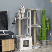 Arranhador para Gatos com Caverna e Plataformas - 67x38.5x114cm - Cinzento