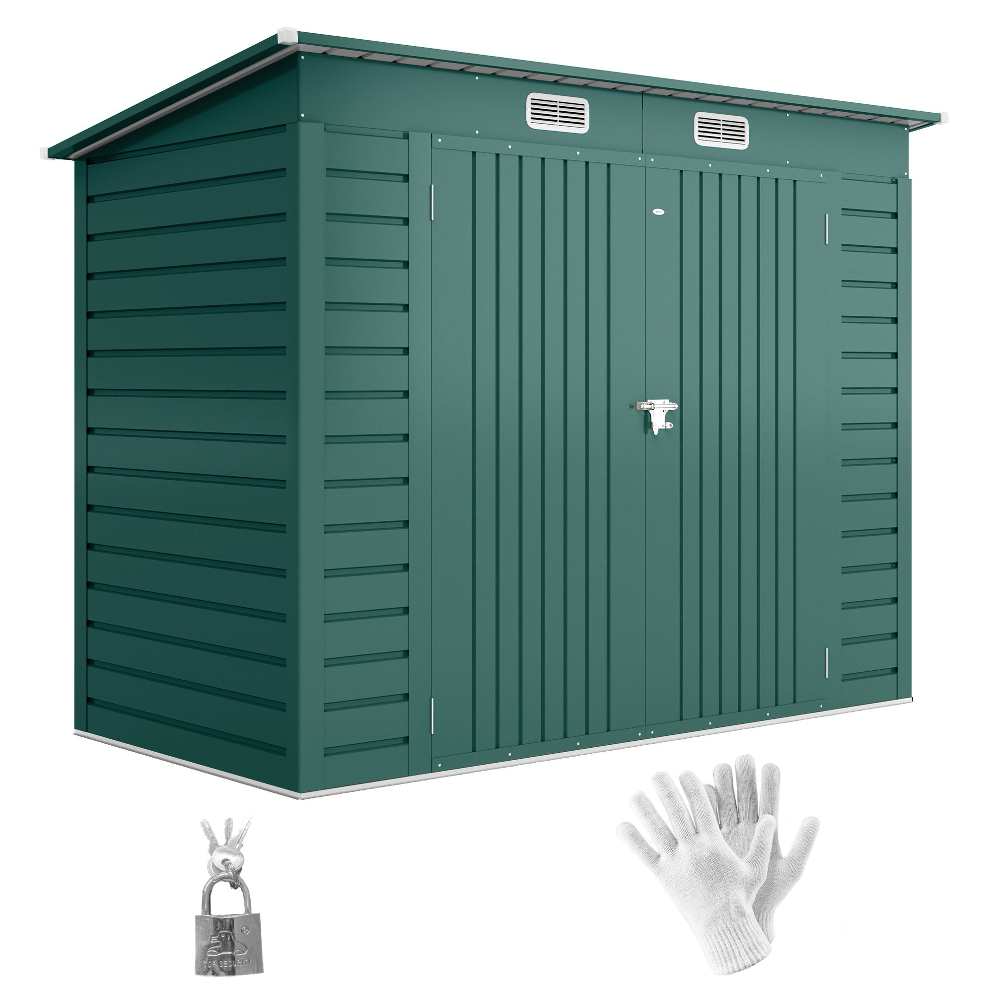 Abrigo de Jardim Verde 249x121x166/183 cm - Estrutura de Aço, Ventilação e Trava