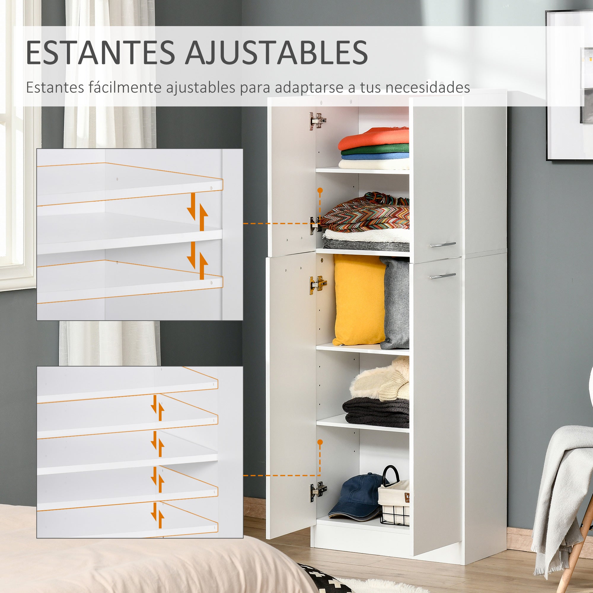 Armário Alto de 2 Portas Multifuncional 59x31x155cm - Branco