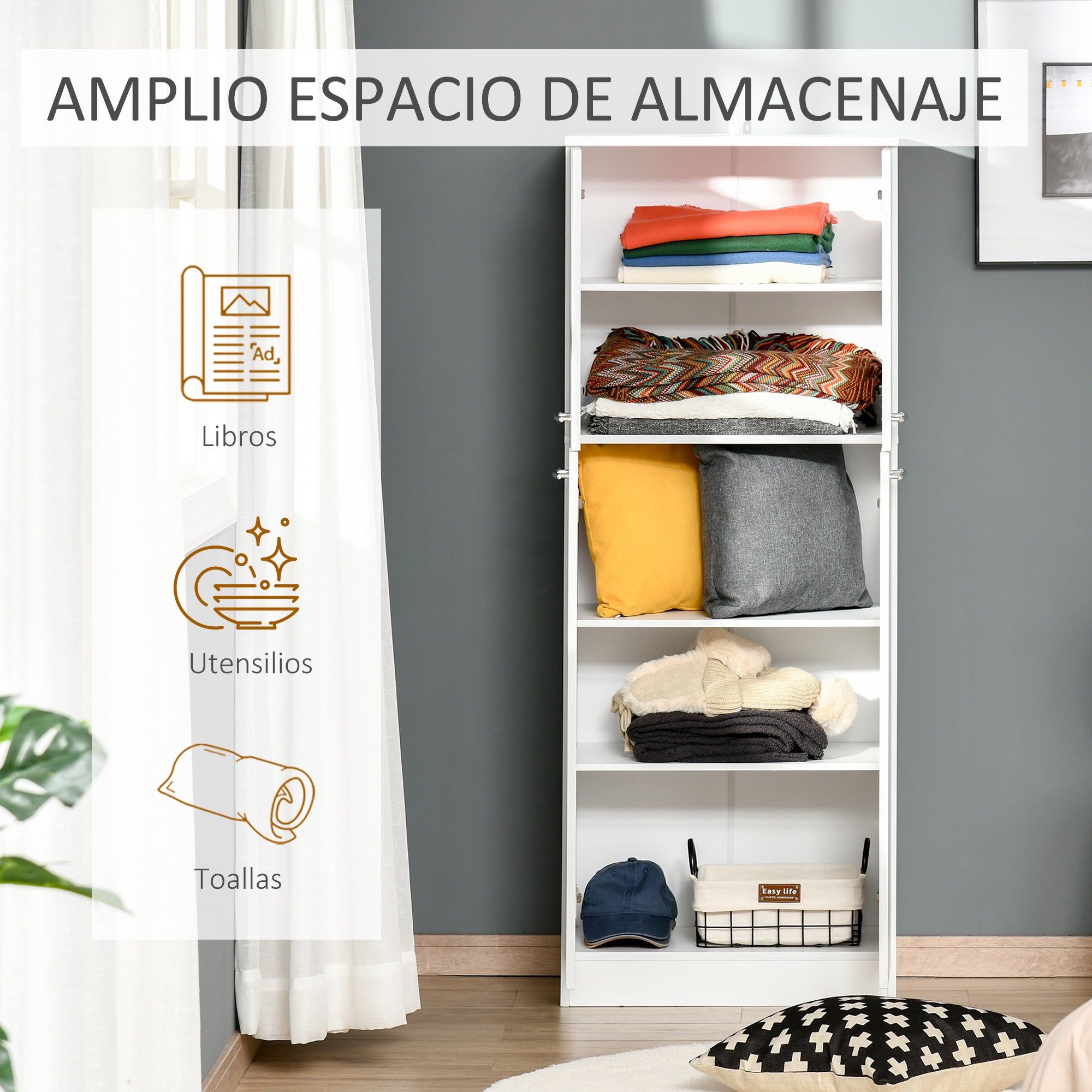 Armário Alto de 2 Portas Multifuncional 59x31x155cm - Branco