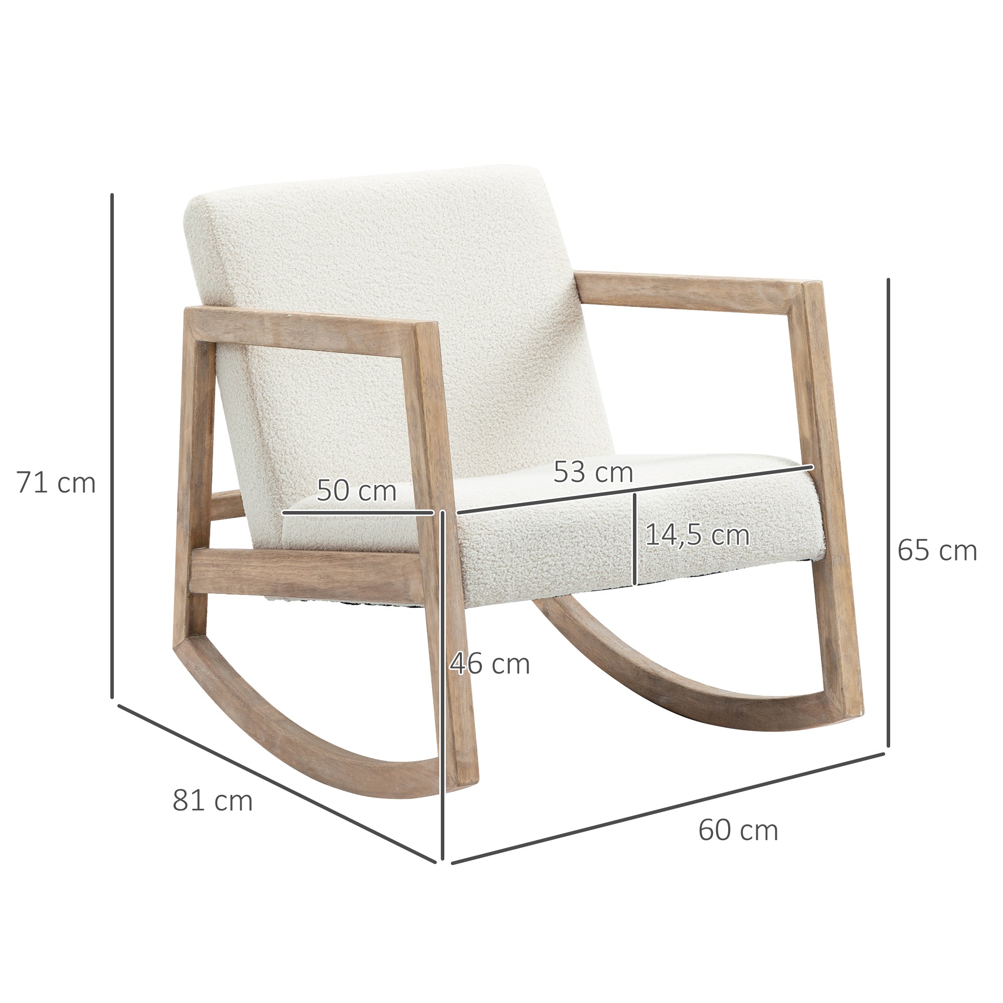 Poltrona de Balanço Estofada – 60x81x71cm – Creme – Madeira de borracha e Tecido Borreguito