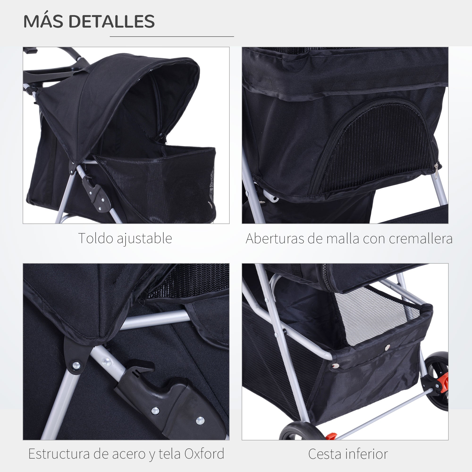 Carrinho para Animais de Estimação Dobrável 75x46x94 cm Preto