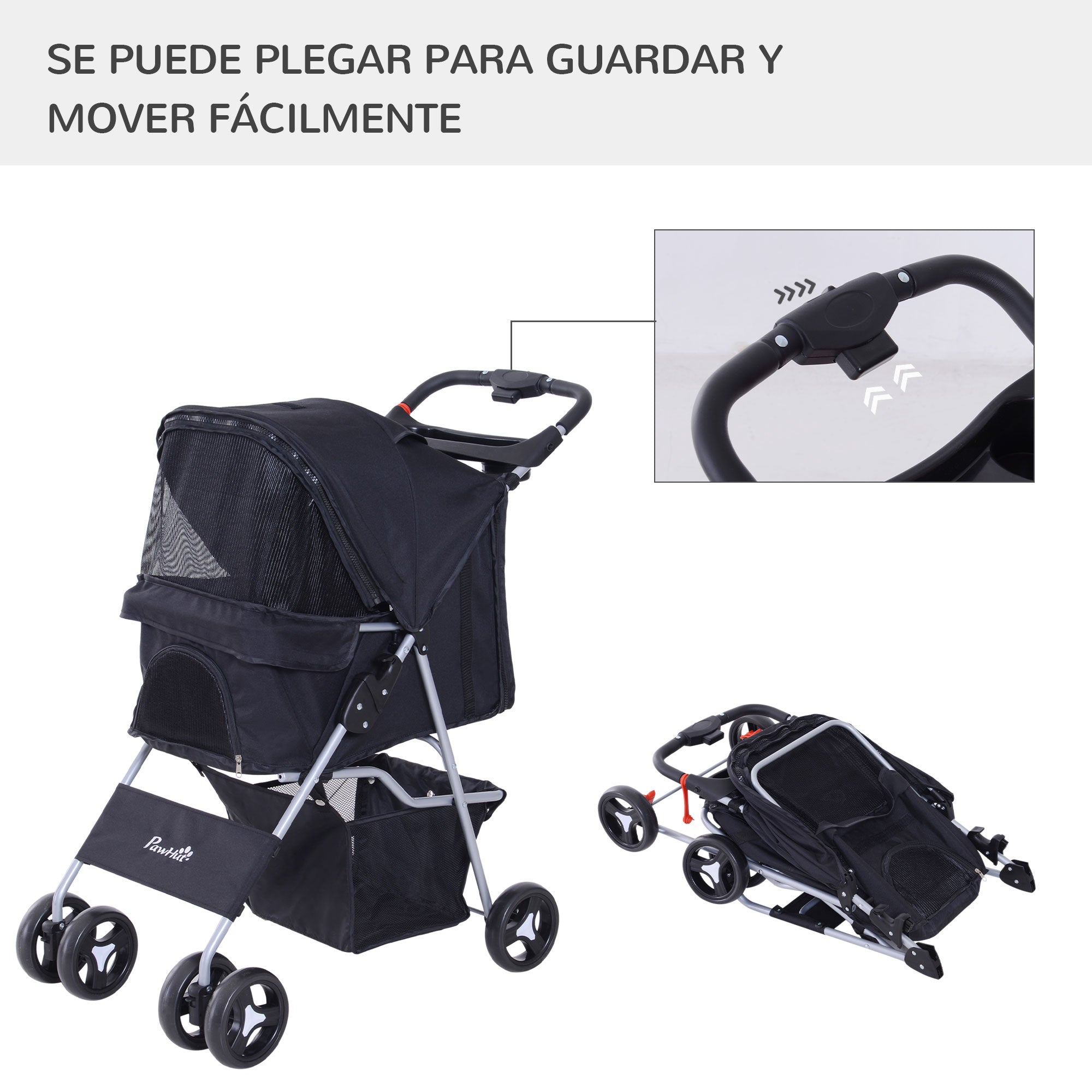 Carrinho para Animais de Estimação Dobrável 75x46x94 cm Preto