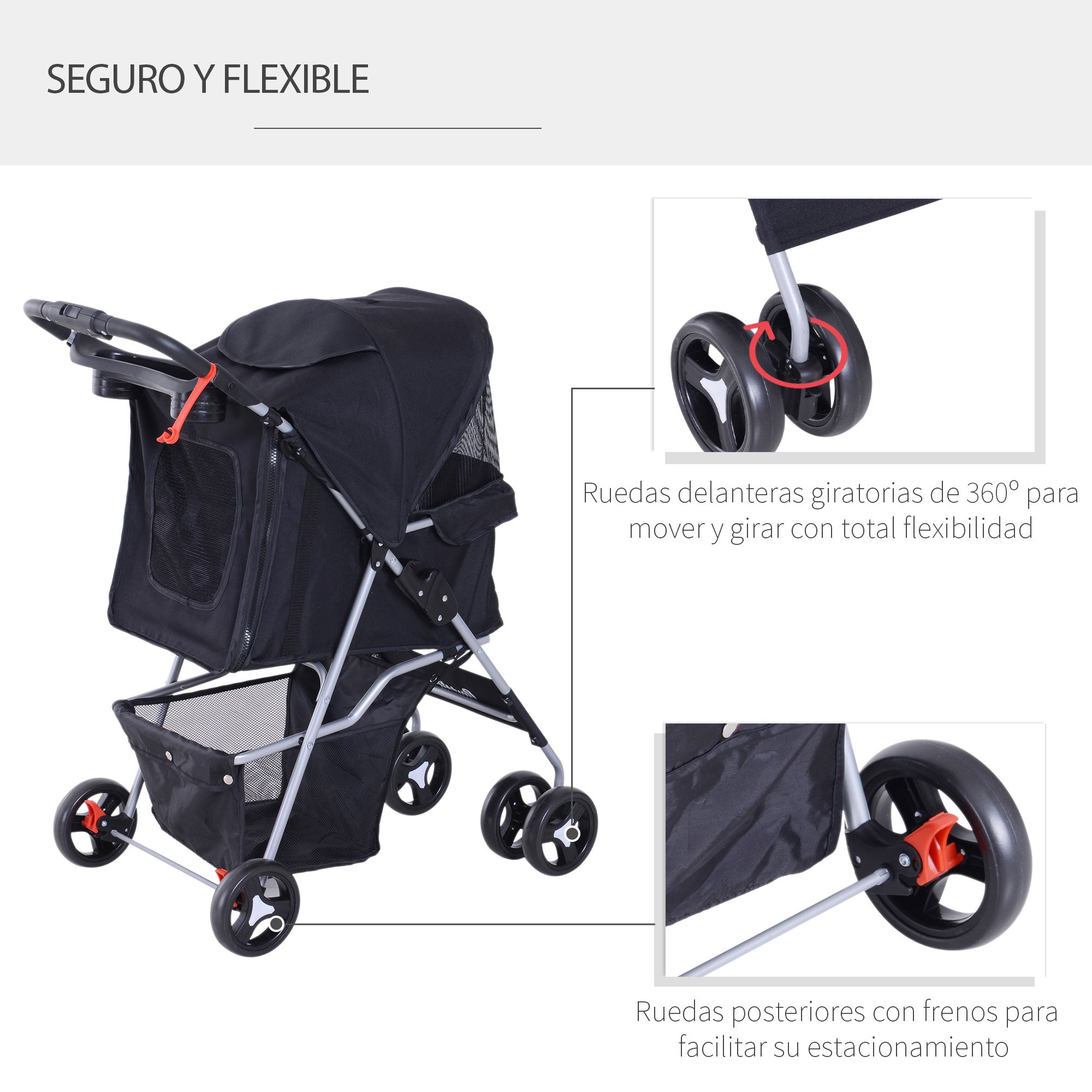 Carrinho para Animais de Estimação Dobrável 75x46x94 cm Preto