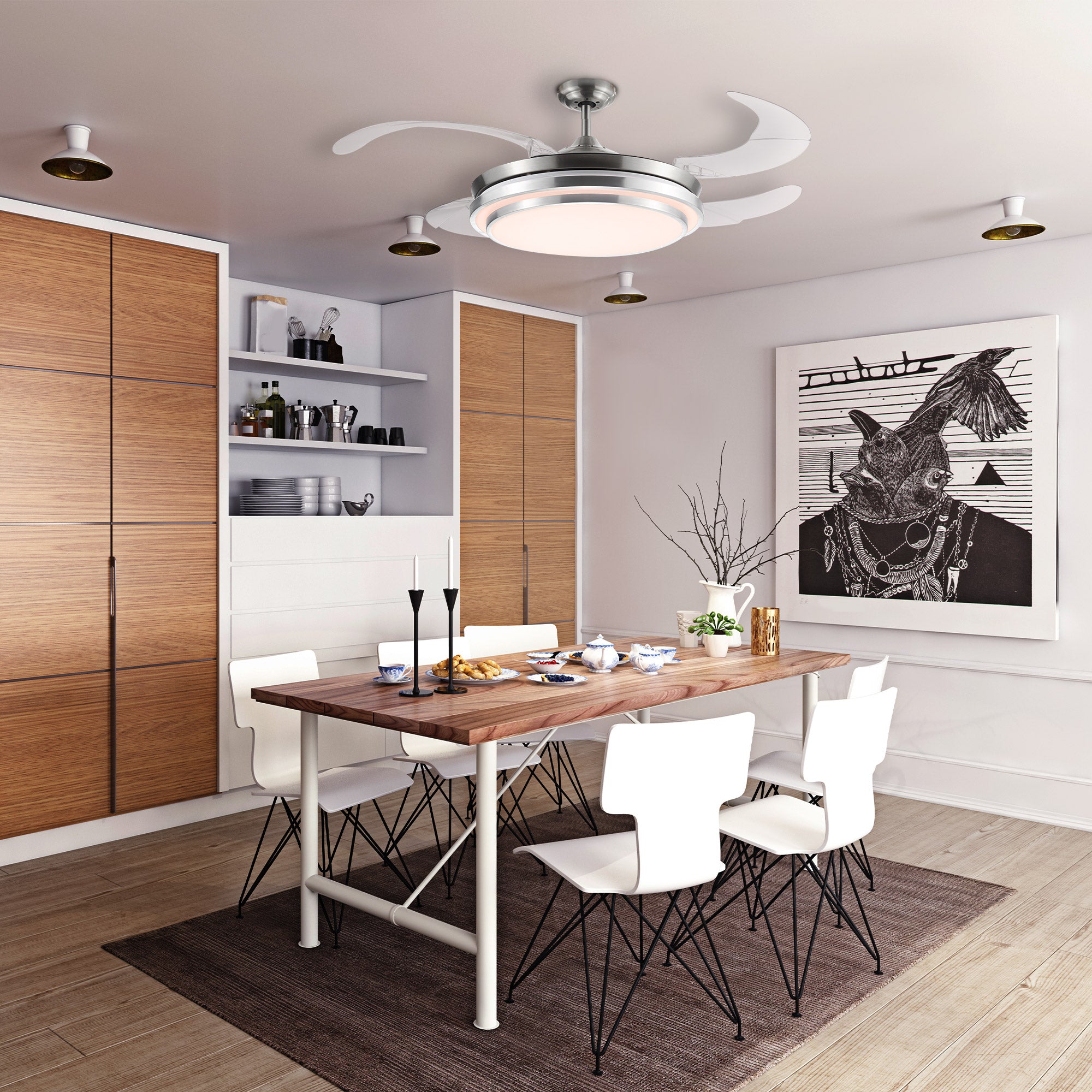 Ventoinha de Teto Prata Ø106x43 cm com Luz LED Ajustável