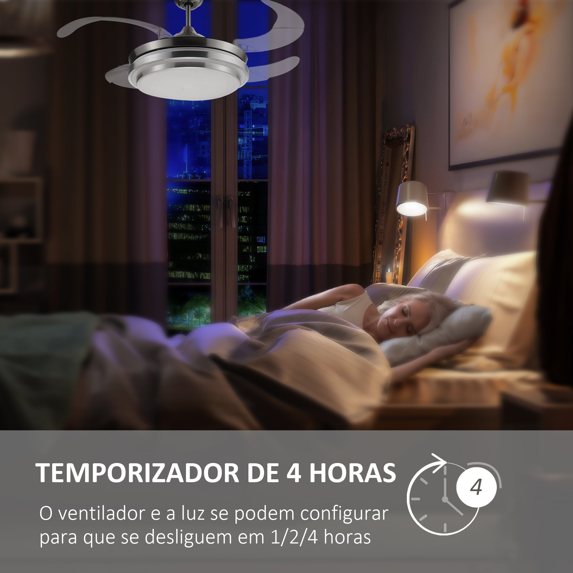 Ventoinha de Teto Prata Ø106x43 cm com Luz LED Ajustável